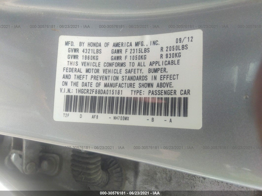 2013 Honda Accord Sdn Ex-l Silver vin: 1HGCR2F88DA015181