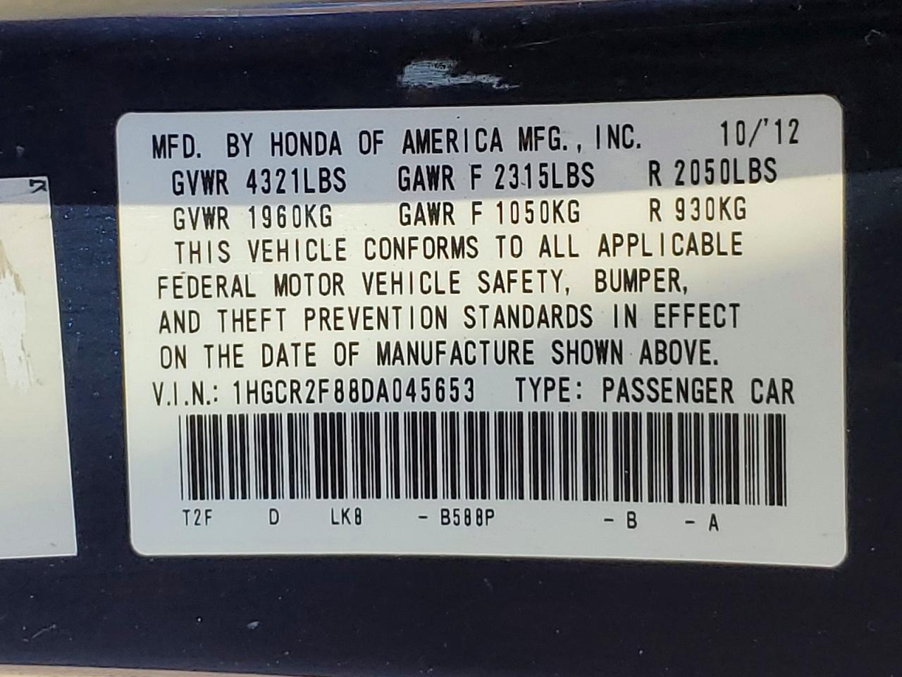 2013 Honda Accord Exl Blue vin: 1HGCR2F88DA045653