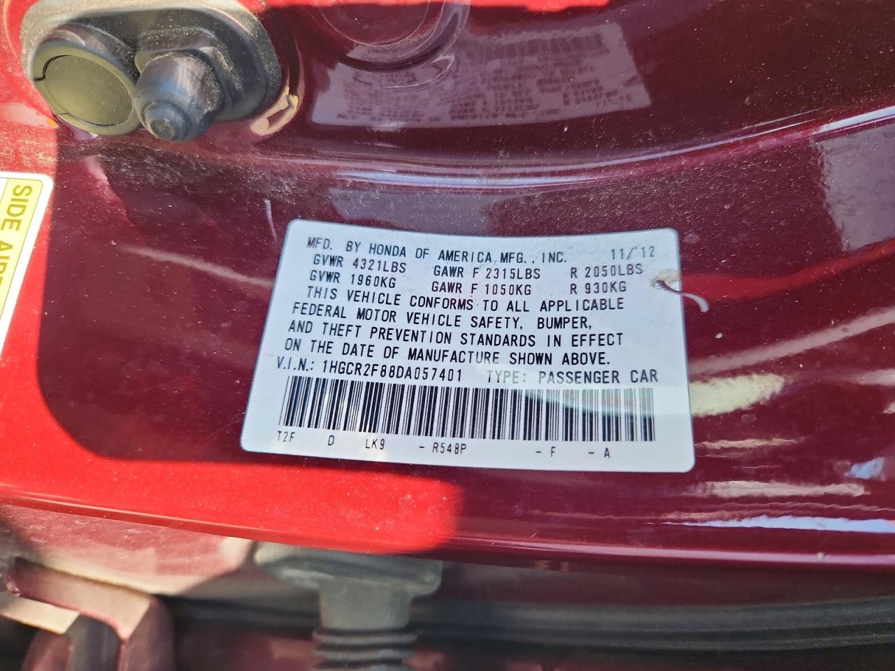 2013 Honda Accord Exl Burgundy vin: 1HGCR2F88DA057401
