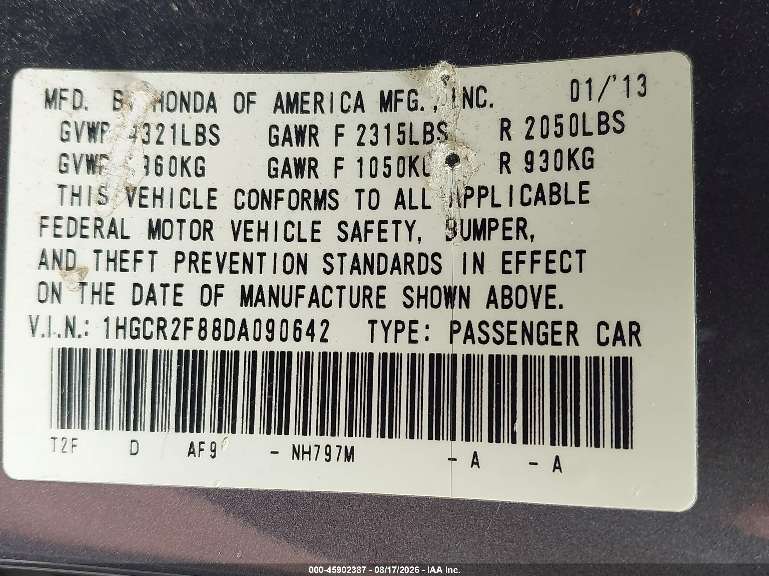 2013 Honda Accord Ex-l Blue vin: 1HGCR2F88DA090642