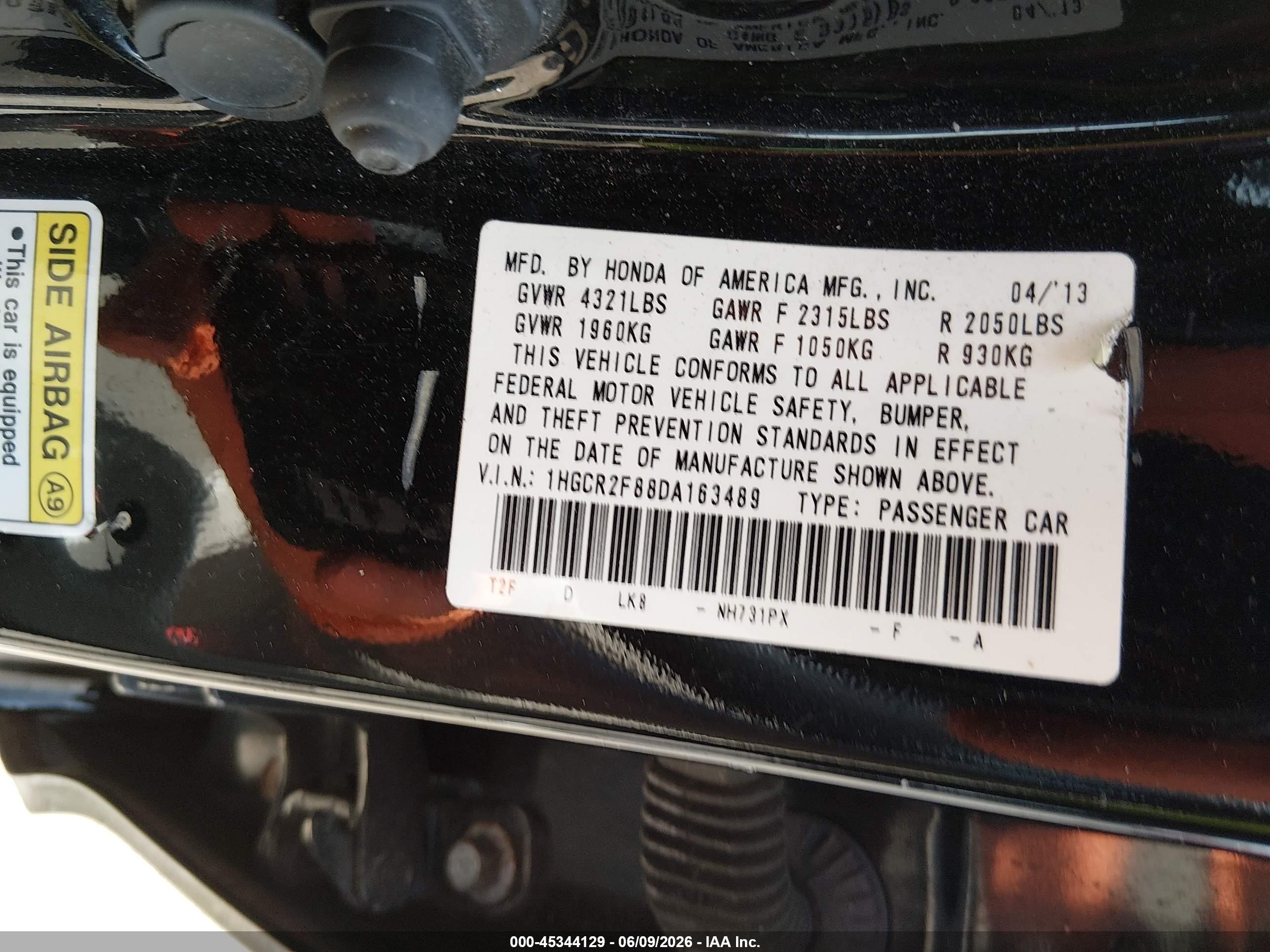2013 Honda Accord Ex-l Black vin: 1HGCR2F88DA163489
