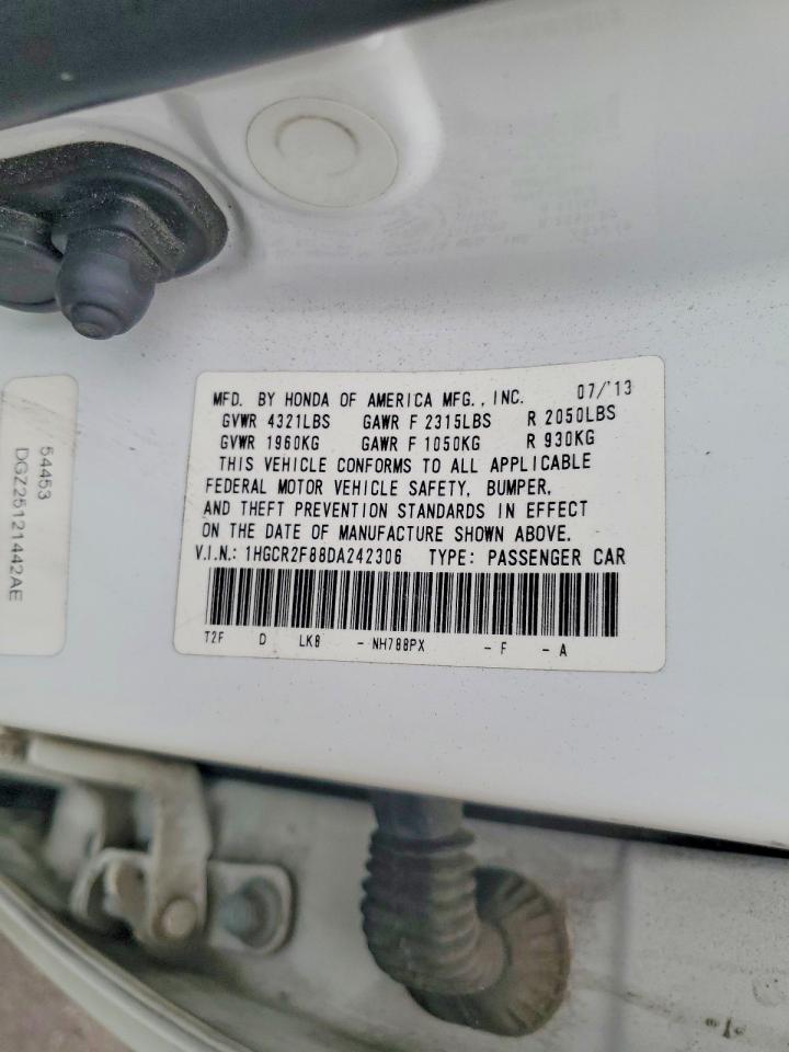 2013 Honda Accord White vin: 1HGCR2F88DA242306
