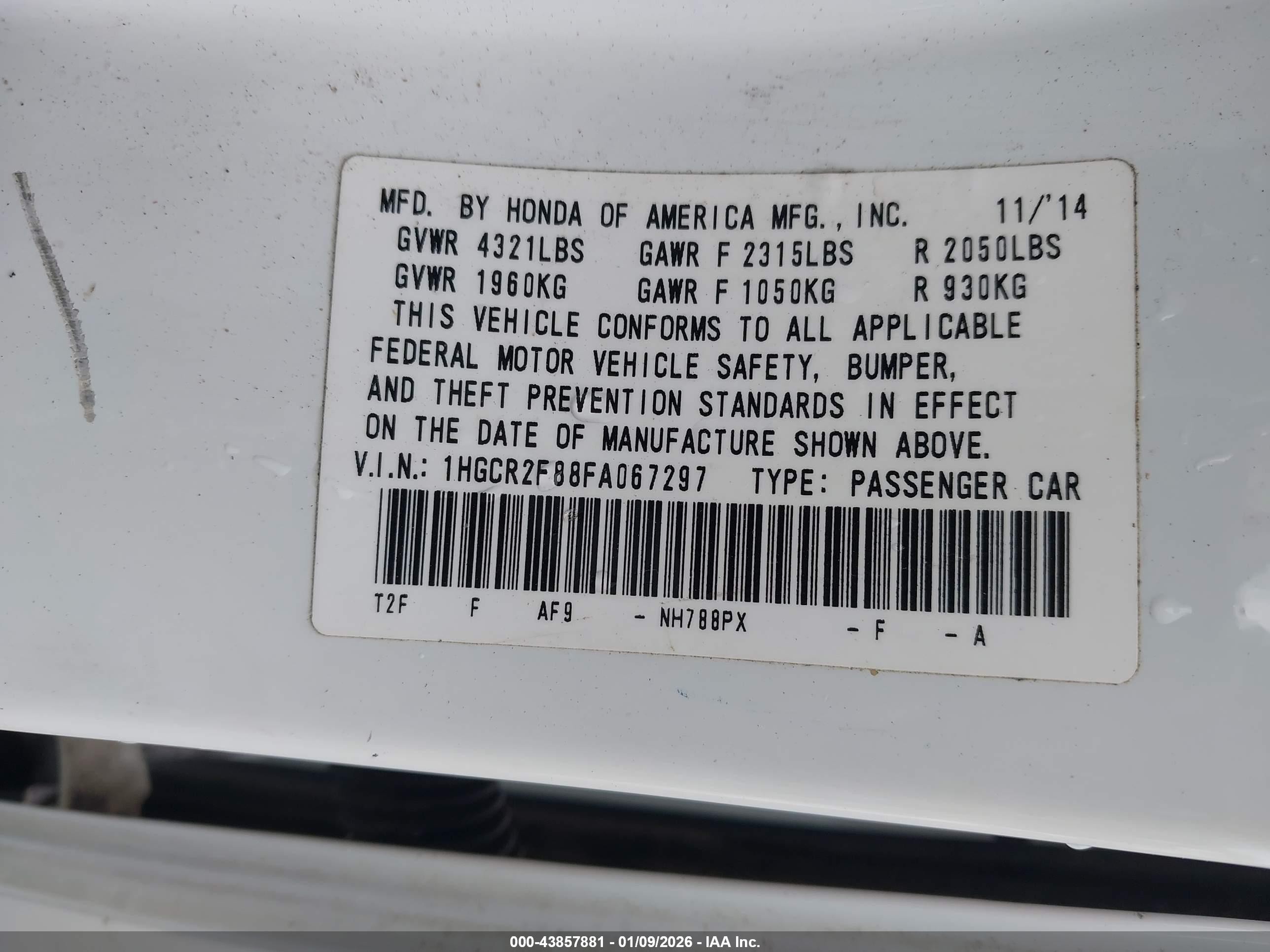 2015 Honda Accord Ex-l White vin: 1HGCR2F88FA067297