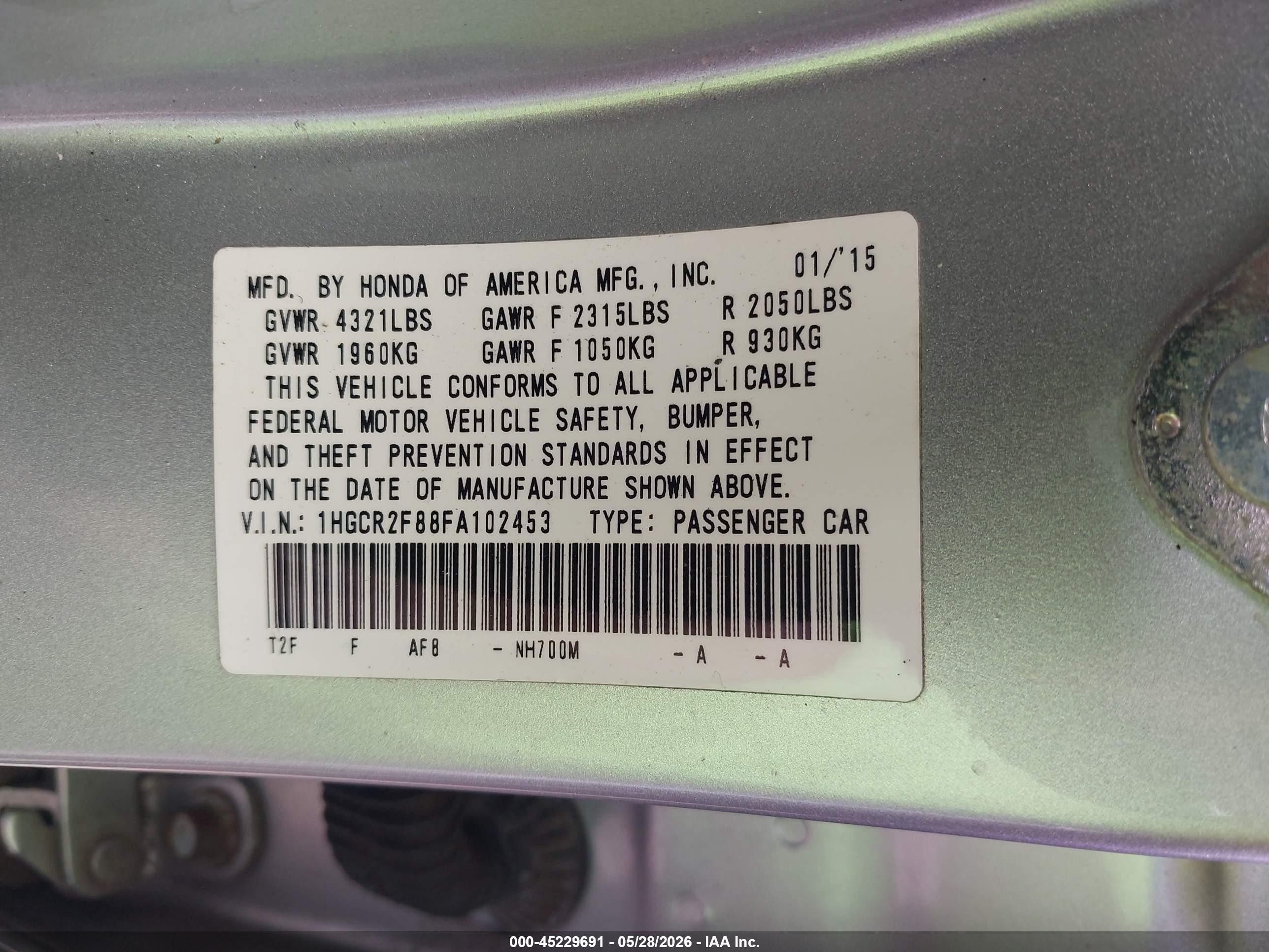2015 Honda Accord Ex-l Gray vin: 1HGCR2F88FA102453