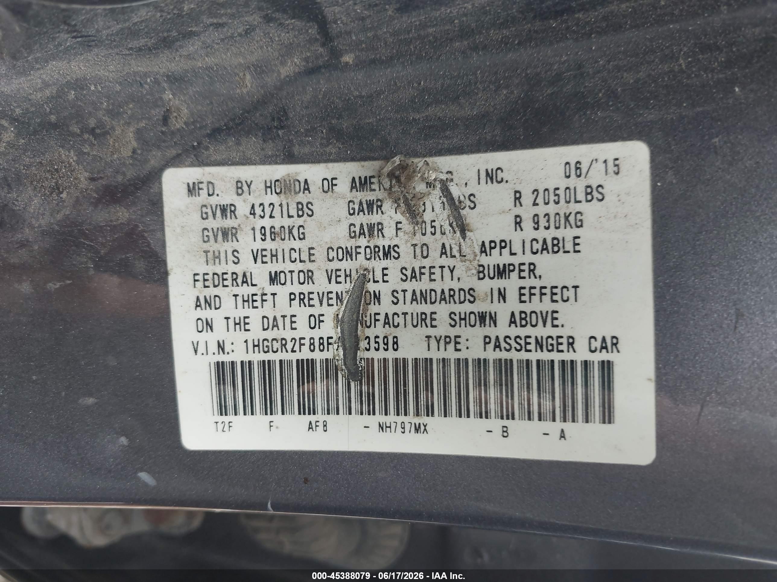 2015 Honda Accord Ex-l Gray vin: 1HGCR2F88FA213598