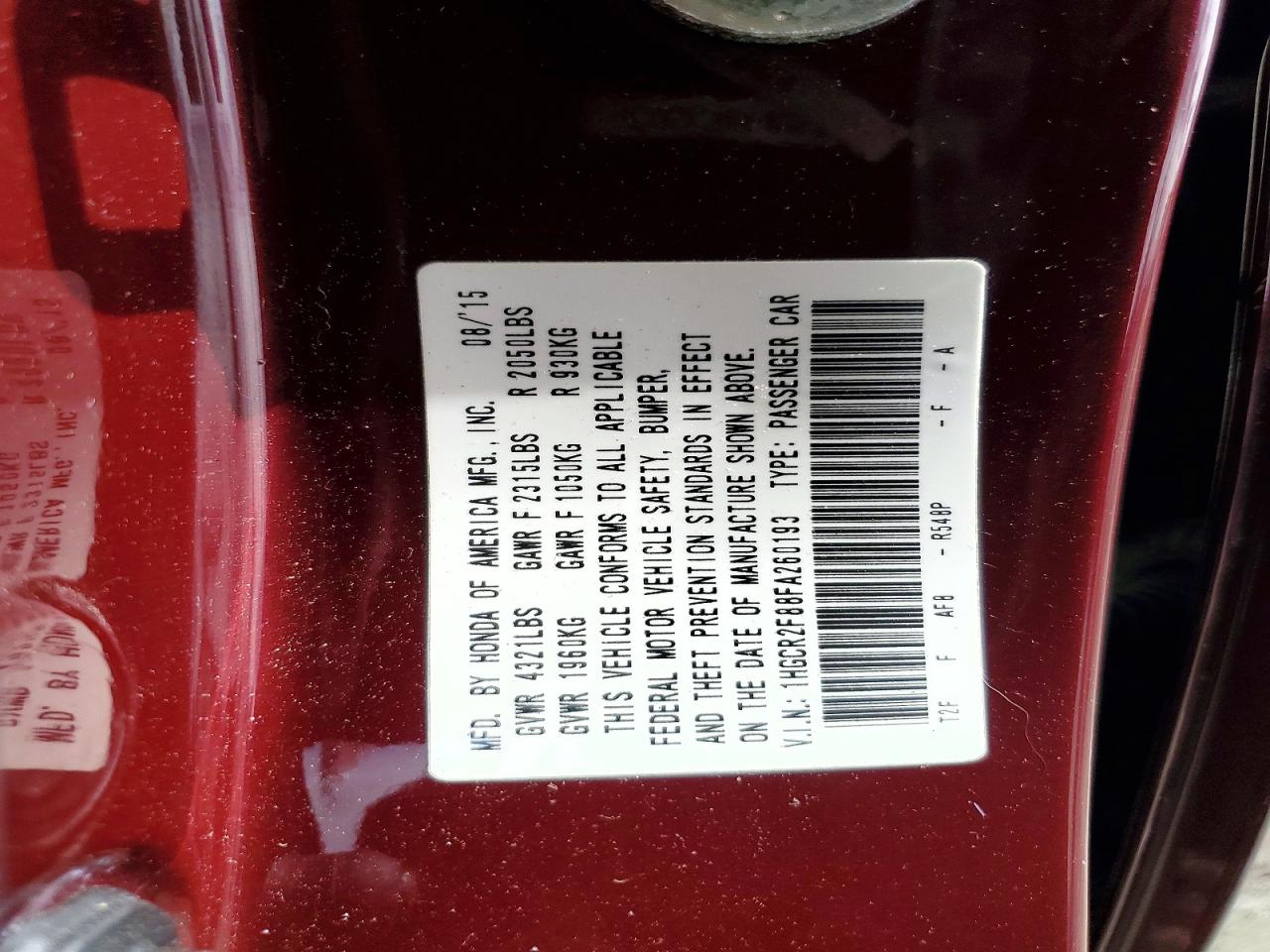 2015 Honda Accord Exl Burgundy vin: 1HGCR2F88FA260193