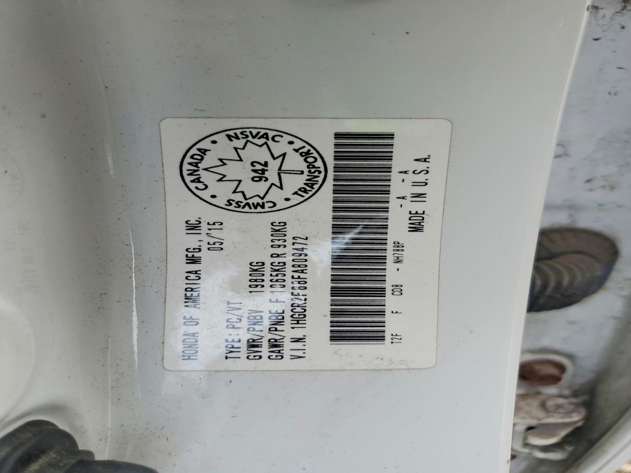 2015 Honda Accord Exl White vin: 1HGCR2F88FA809472