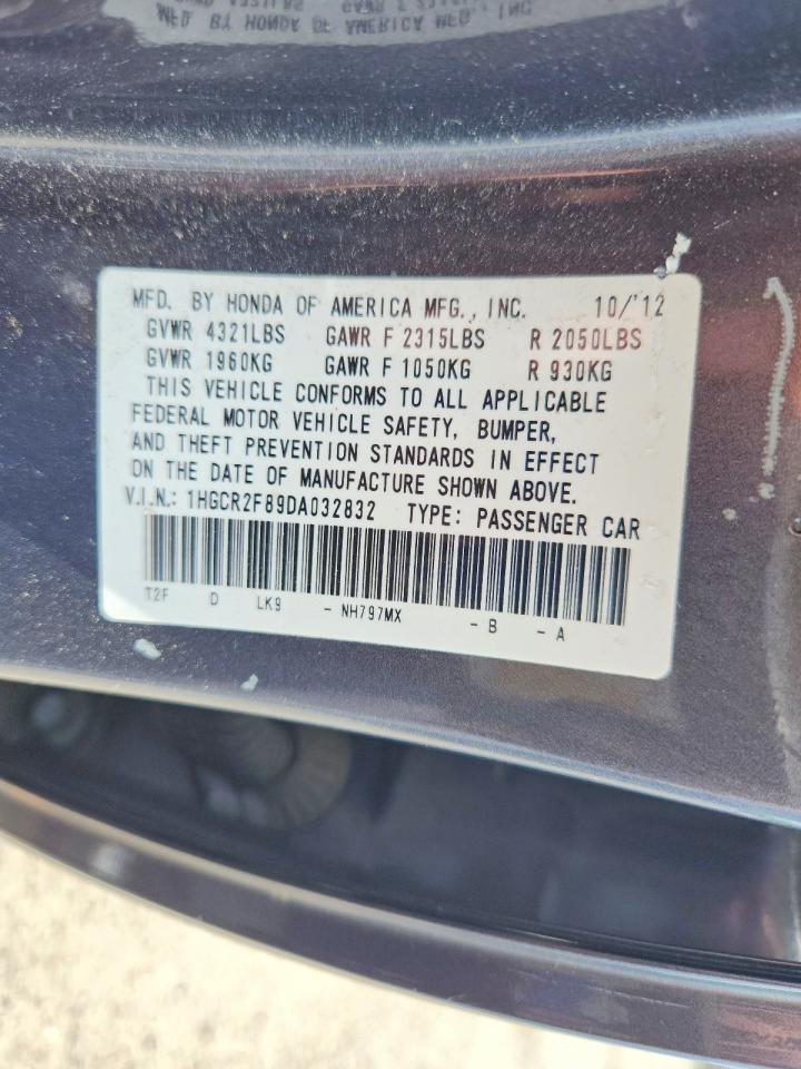 2013 Honda Accord Exl Серый vin: 1HGCR2F89DA032832