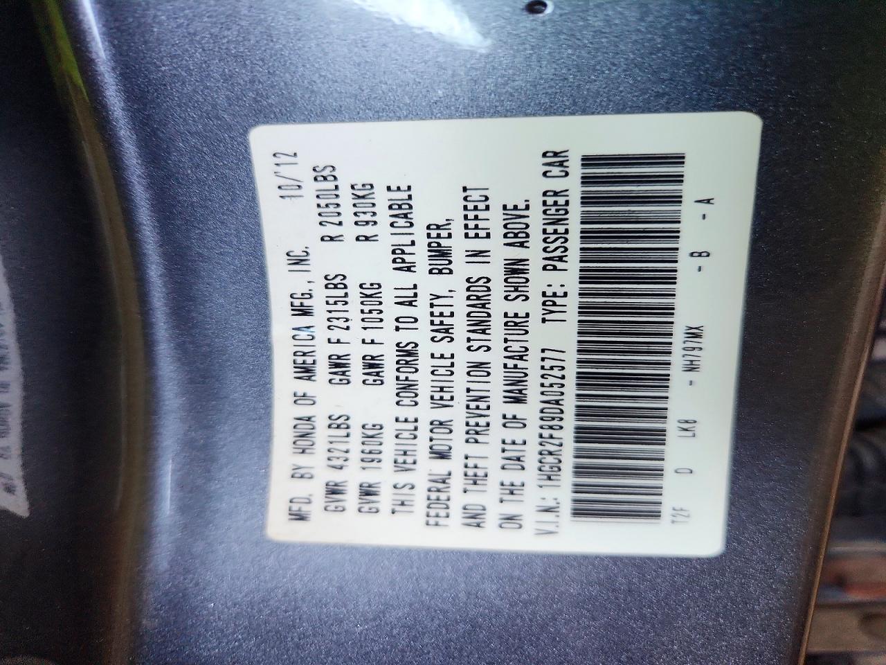 2013 Honda Accord Exl Gray vin: 1HGCR2F89DA052577