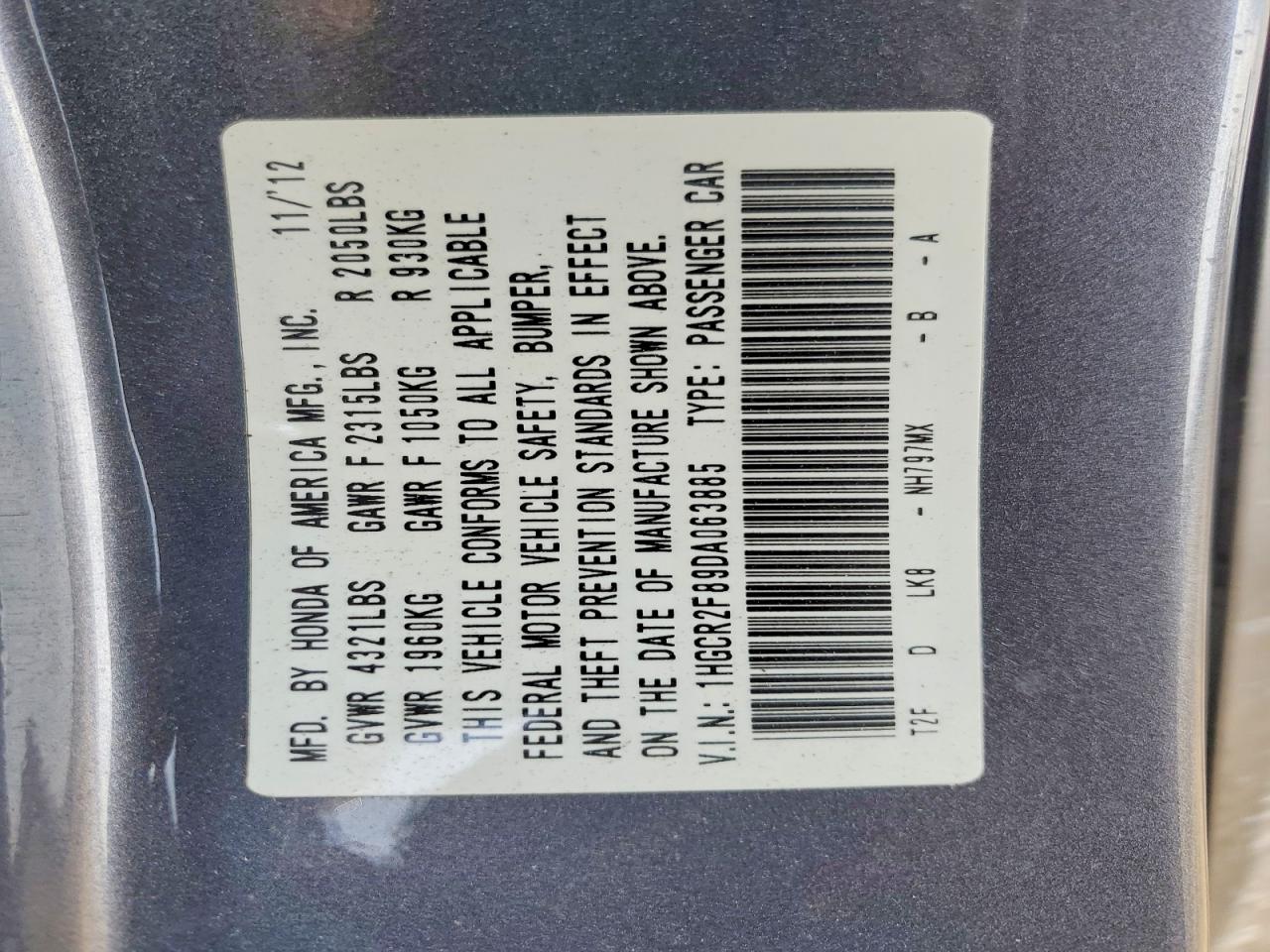 2013 Honda Accord Exl Gray vin: 1HGCR2F89DA063885