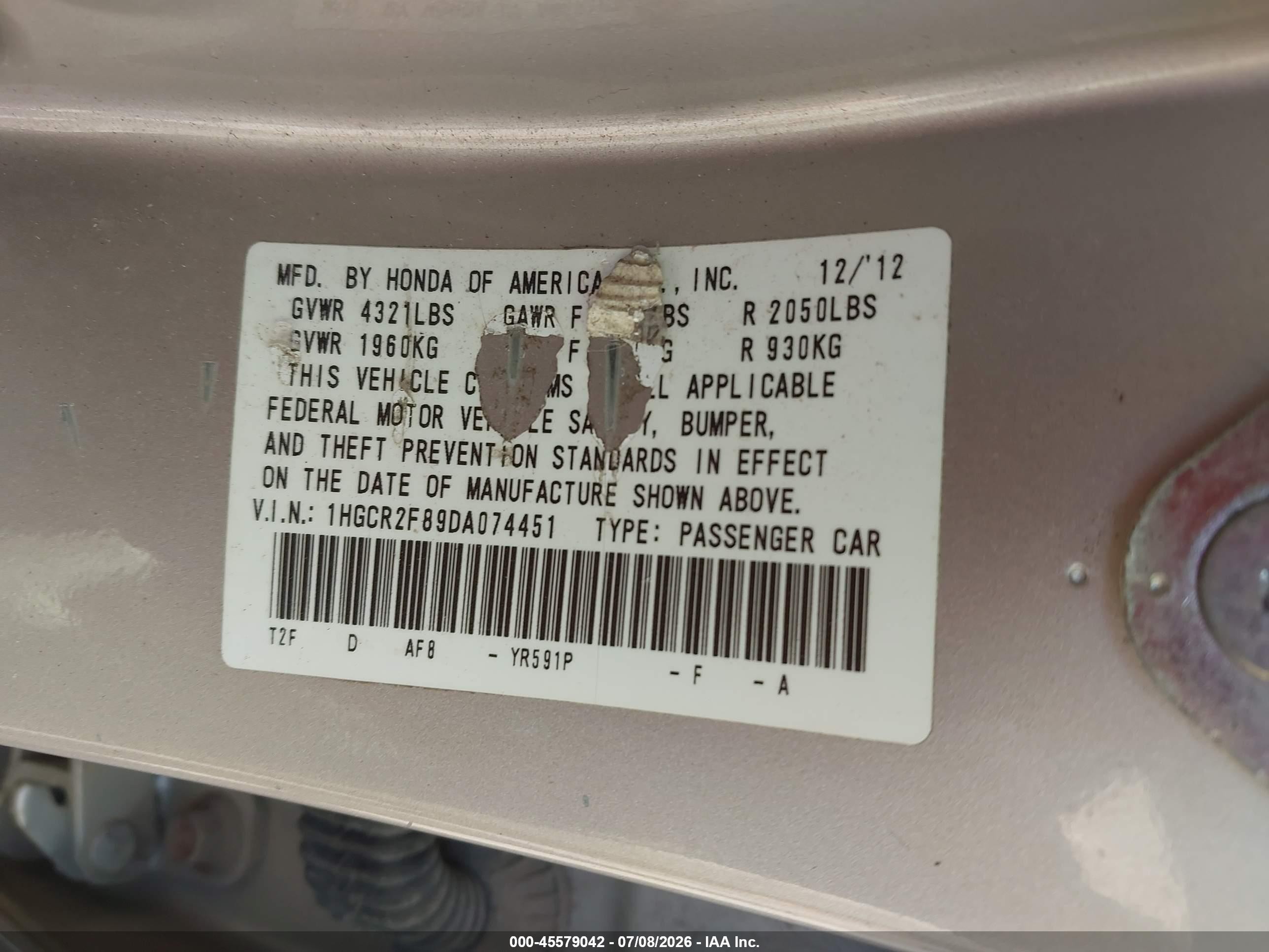 2013 Honda Accord Ex-l Gold vin: 1HGCR2F89DA074451