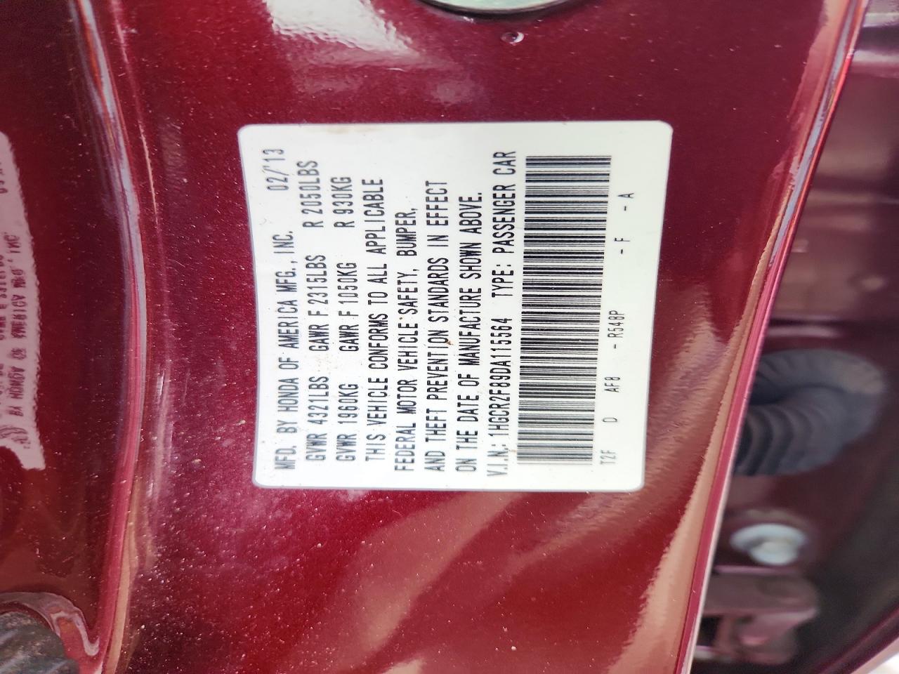 2013 Honda Accord Exl Бордовый vin: 1HGCR2F89DA115564