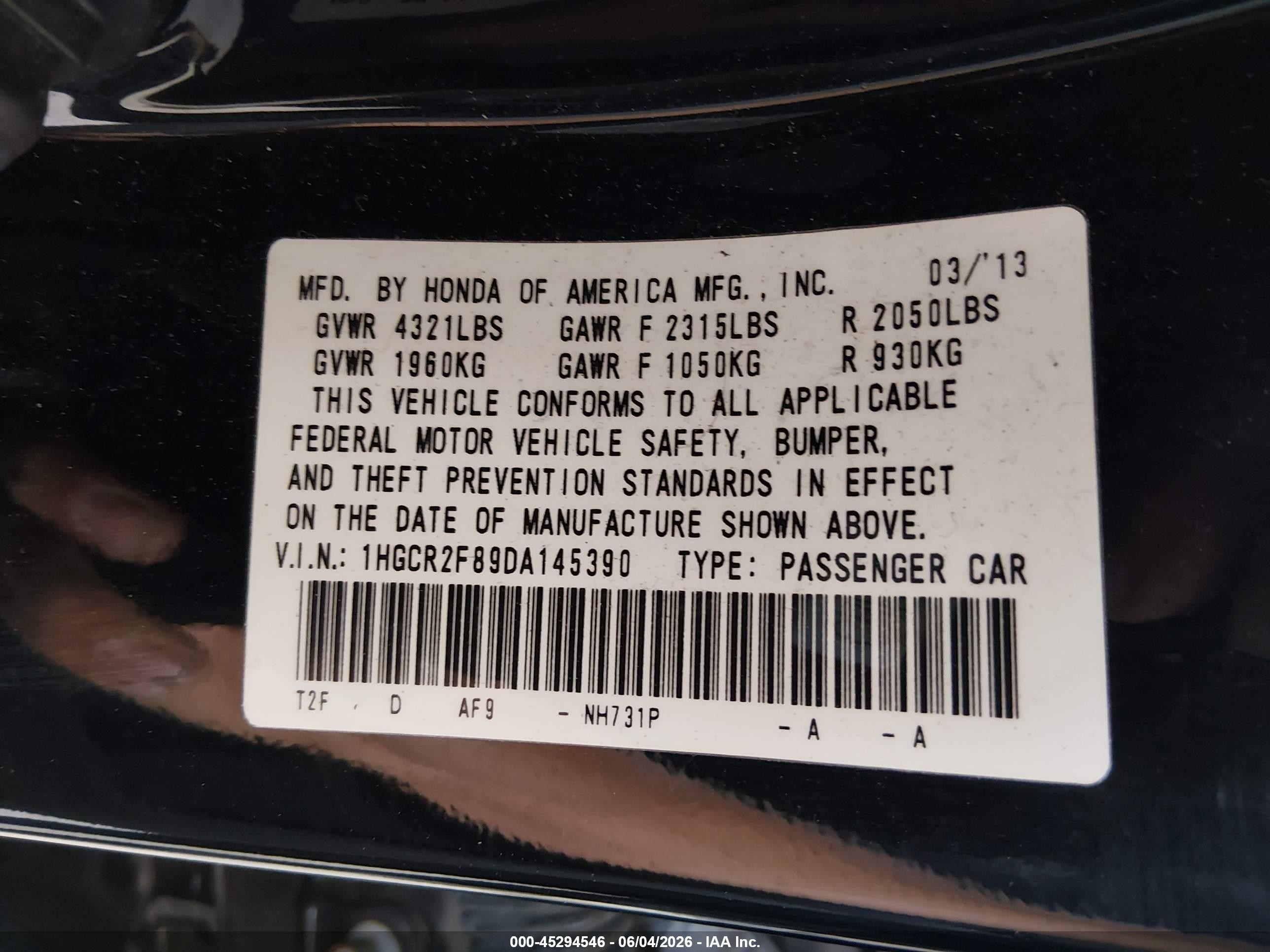 2013 Honda Accord Ex-l Black vin: 1HGCR2F89DA145390