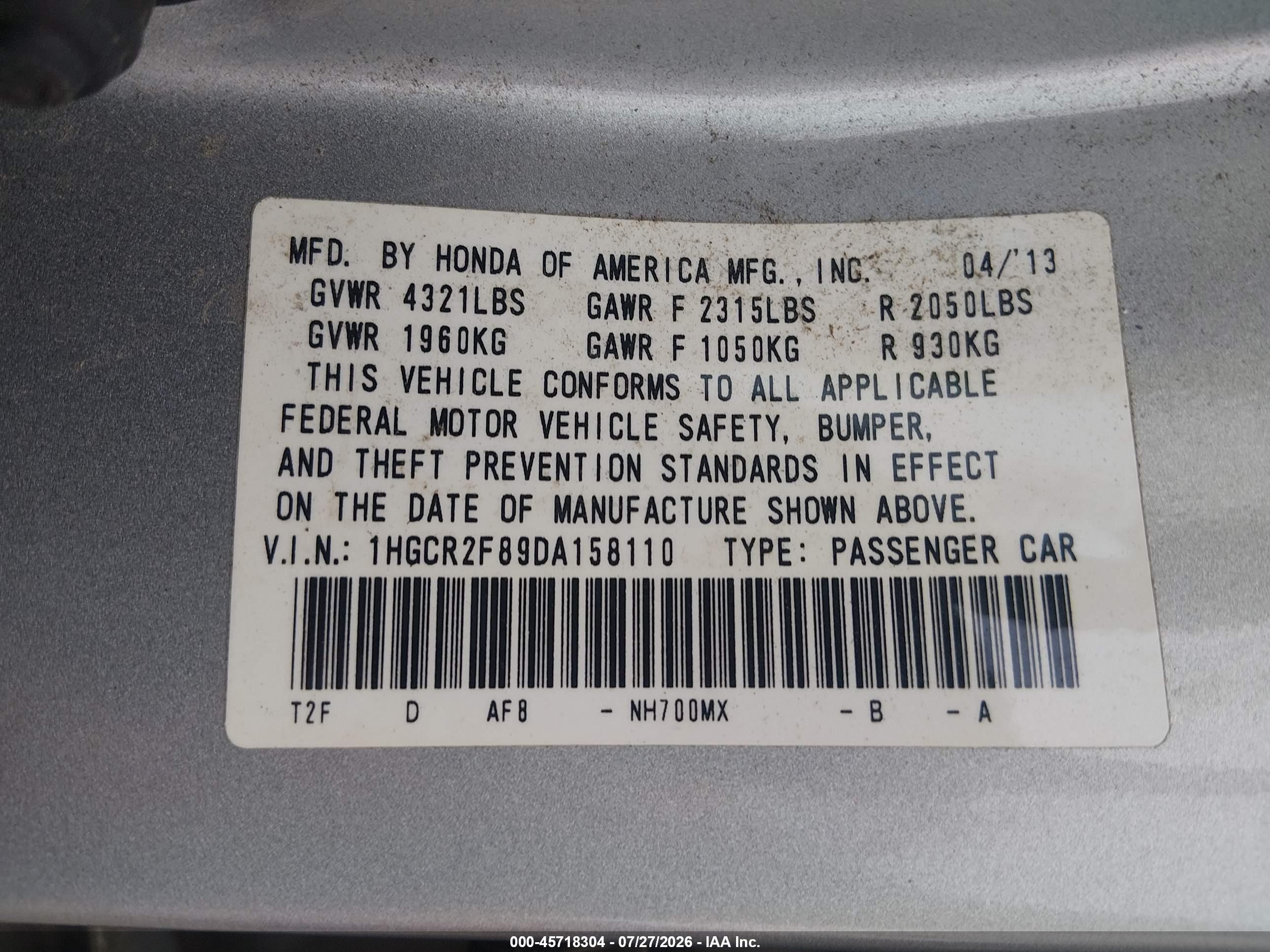 2013 Honda Accord Ex-l Серебряный vin: 1HGCR2F89DA158110