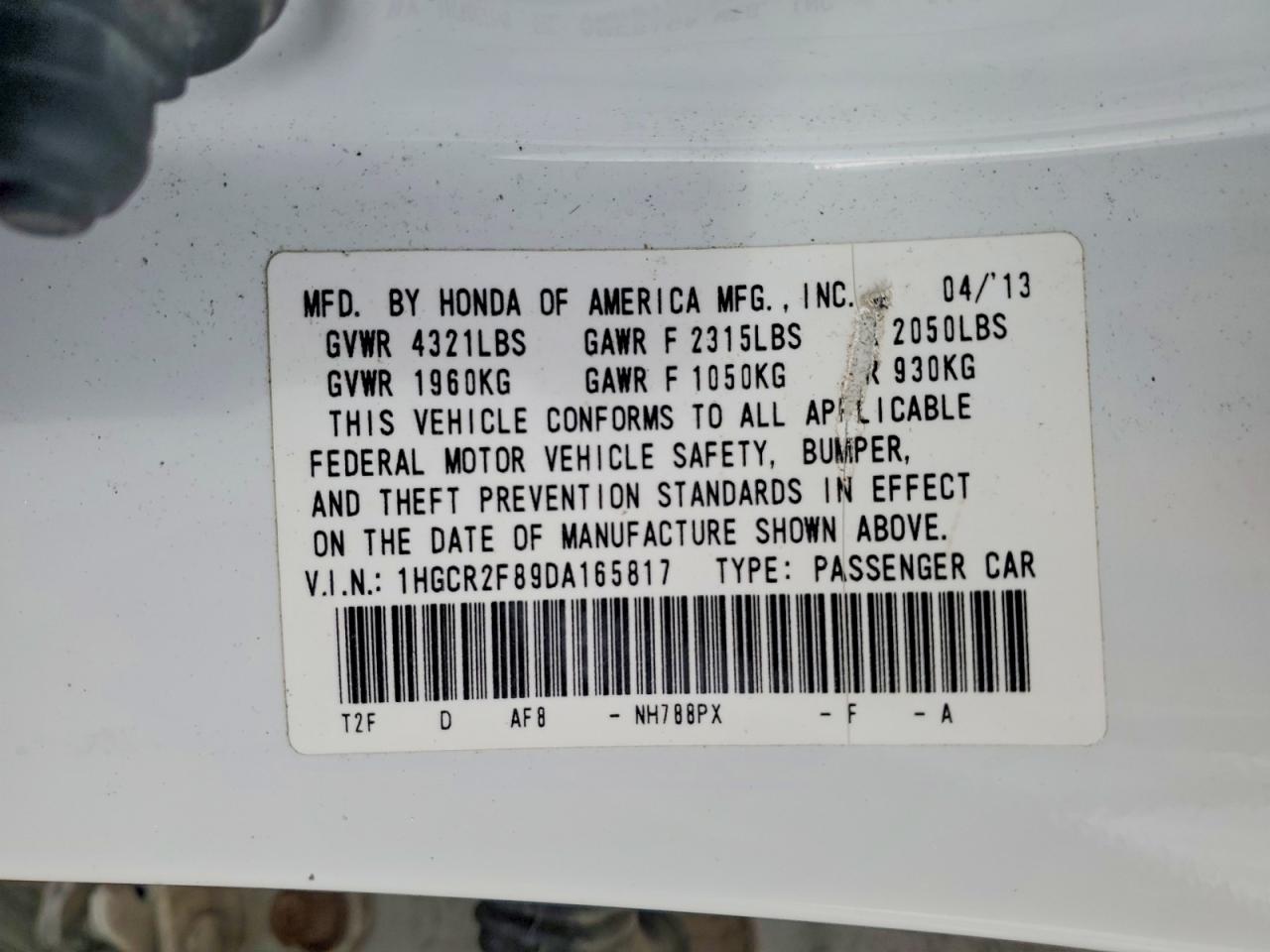 2013 Honda Accord Exl White vin: 1HGCR2F89DA165817