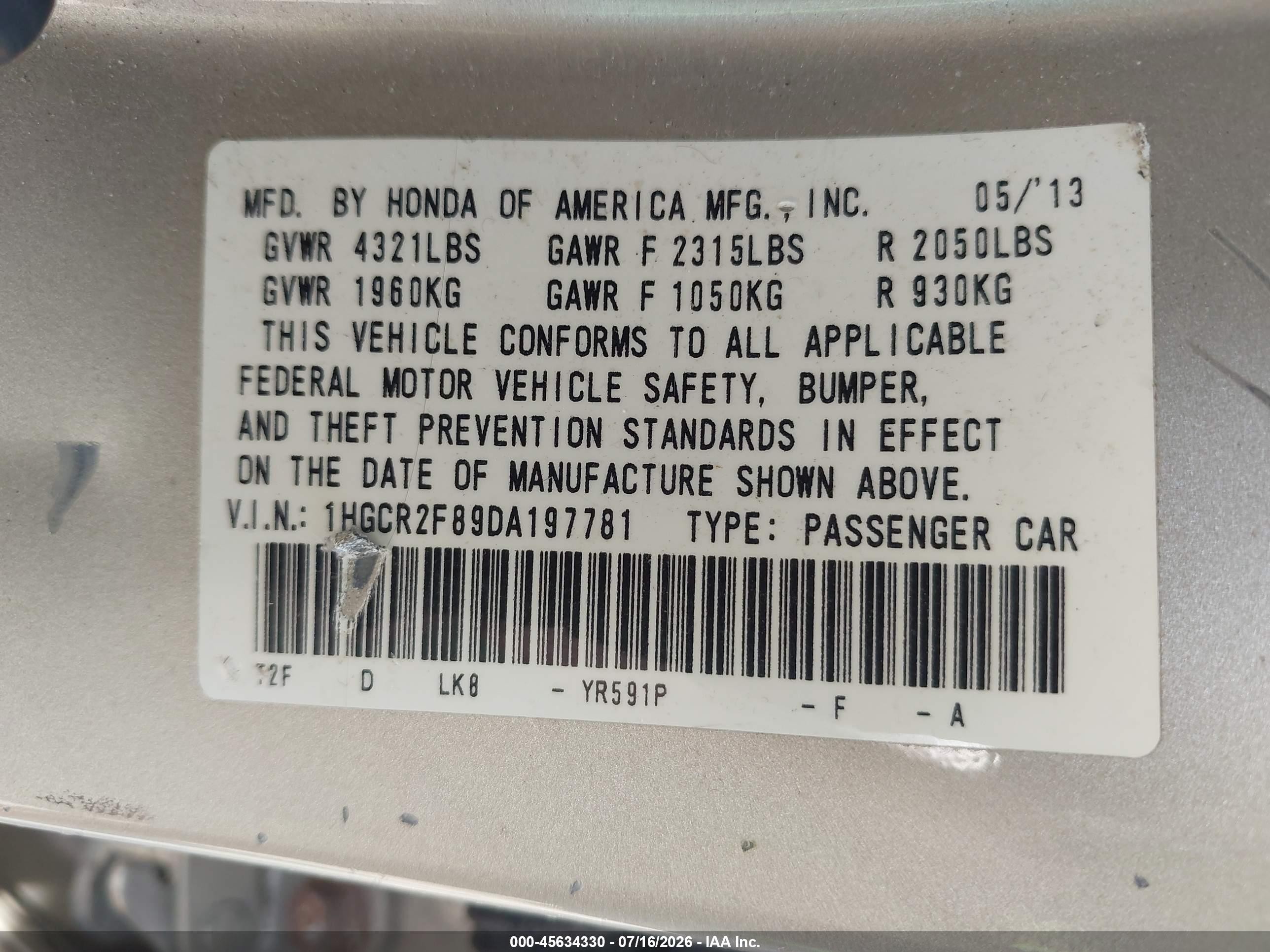 2013 Honda Accord Ex-l Tan vin: 1HGCR2F89DA197781