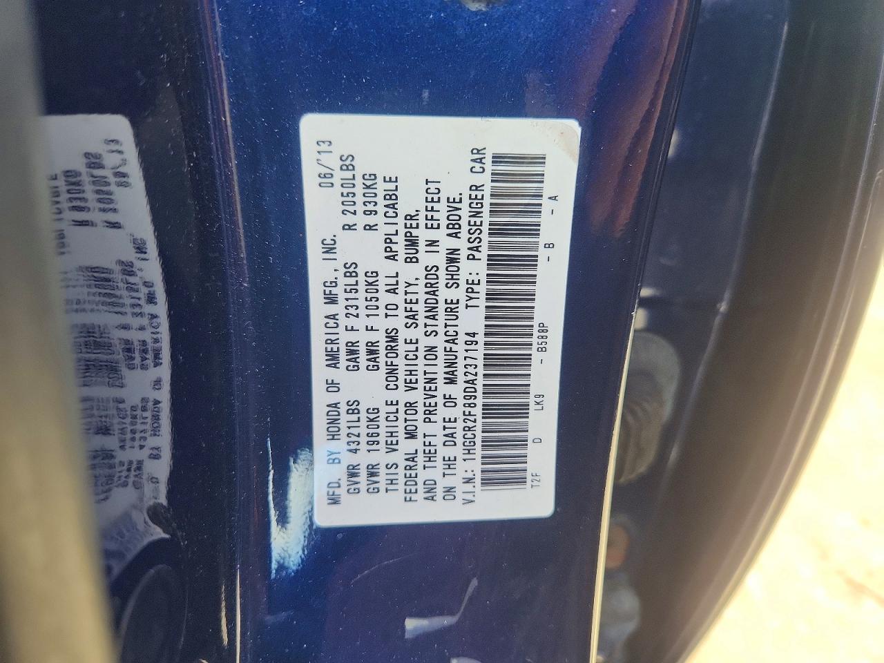 2013 Honda Accord Exl Blue vin: 1HGCR2F89DA237194