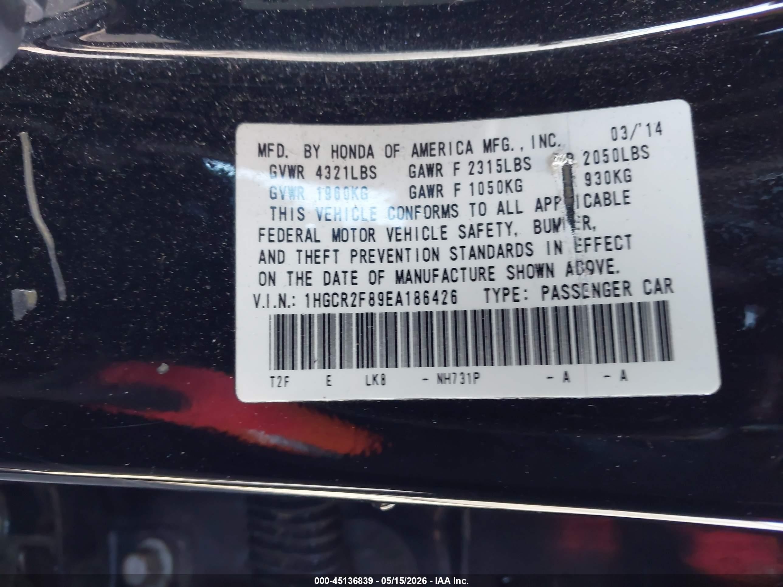2014 Honda Accord Ex-l Black vin: 1HGCR2F89EA186426