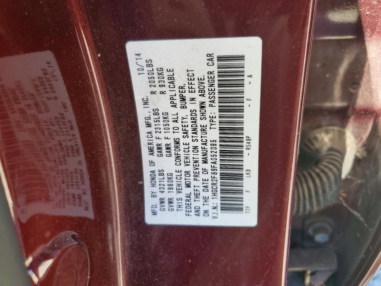 2015 Honda Accord Exl Burgundy vin: 1HGCR2F89FA052095