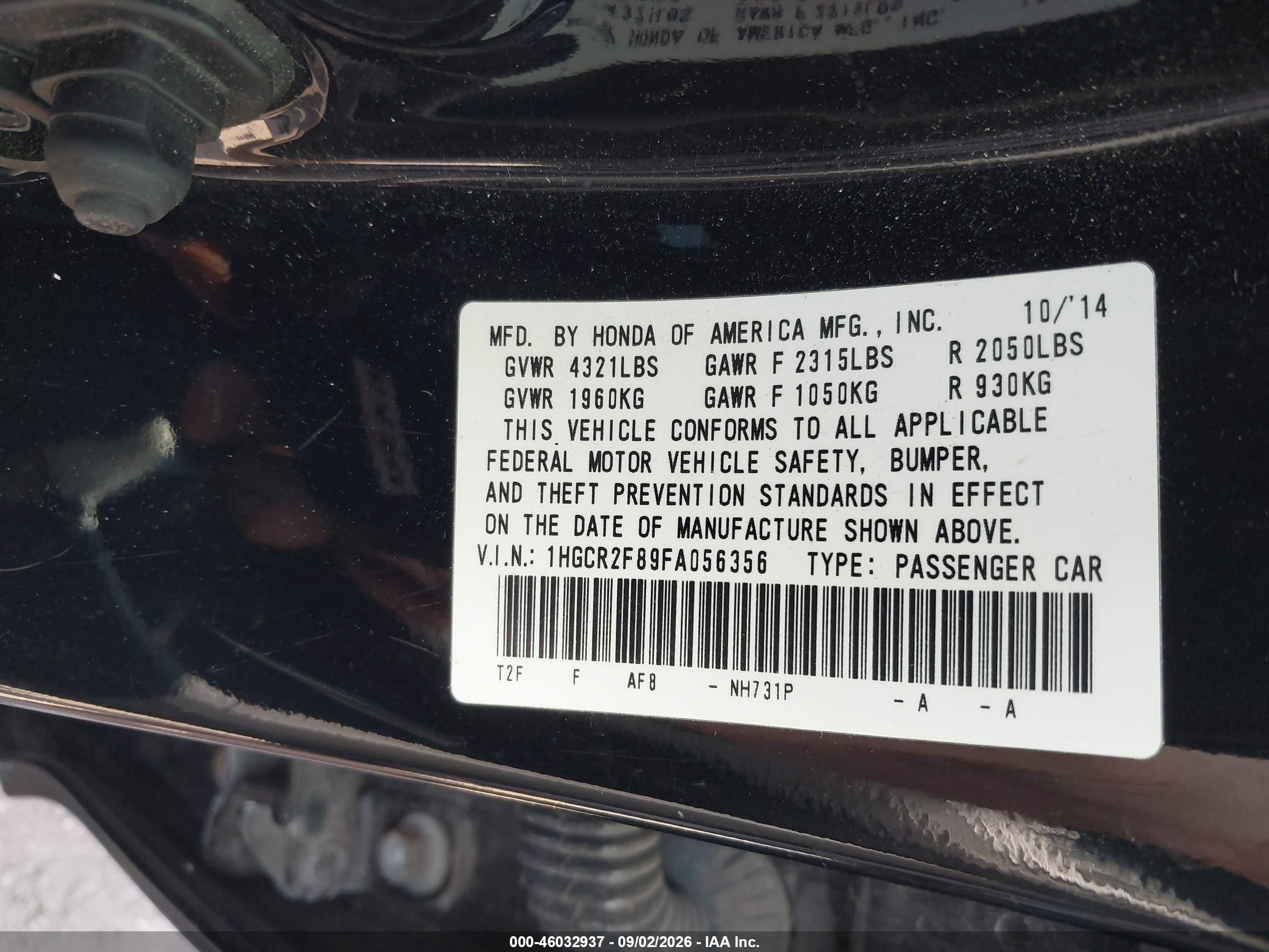 2015 Honda Accord Ex-l Black vin: 1HGCR2F89FA056356