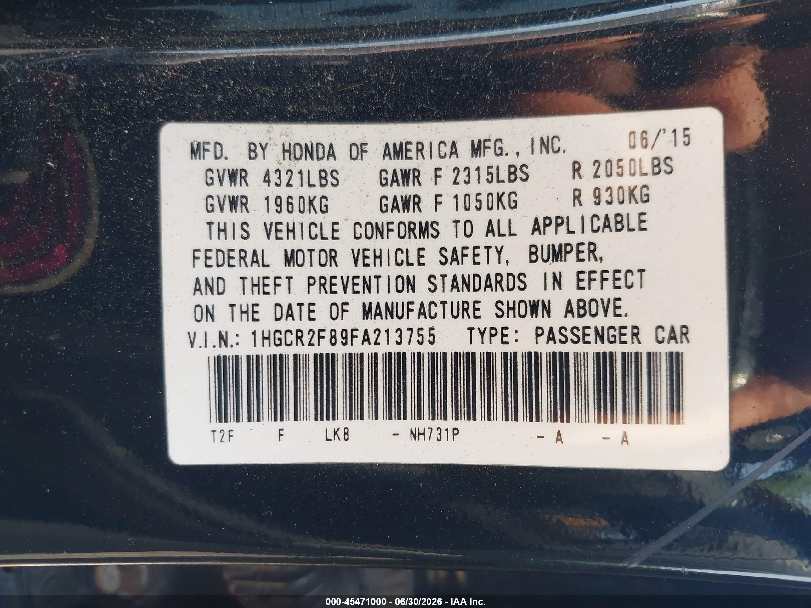 2015 Honda Accord Ex-l Black vin: 1HGCR2F89FA213755
