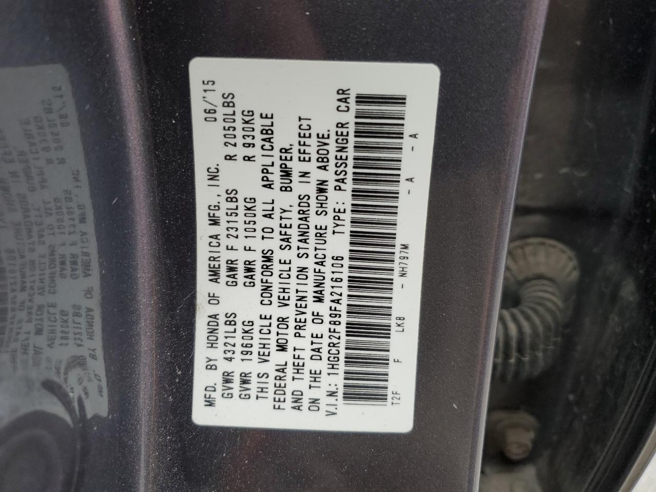 2015 Honda Accord Exl Gray vin: 1HGCR2F89FA216106