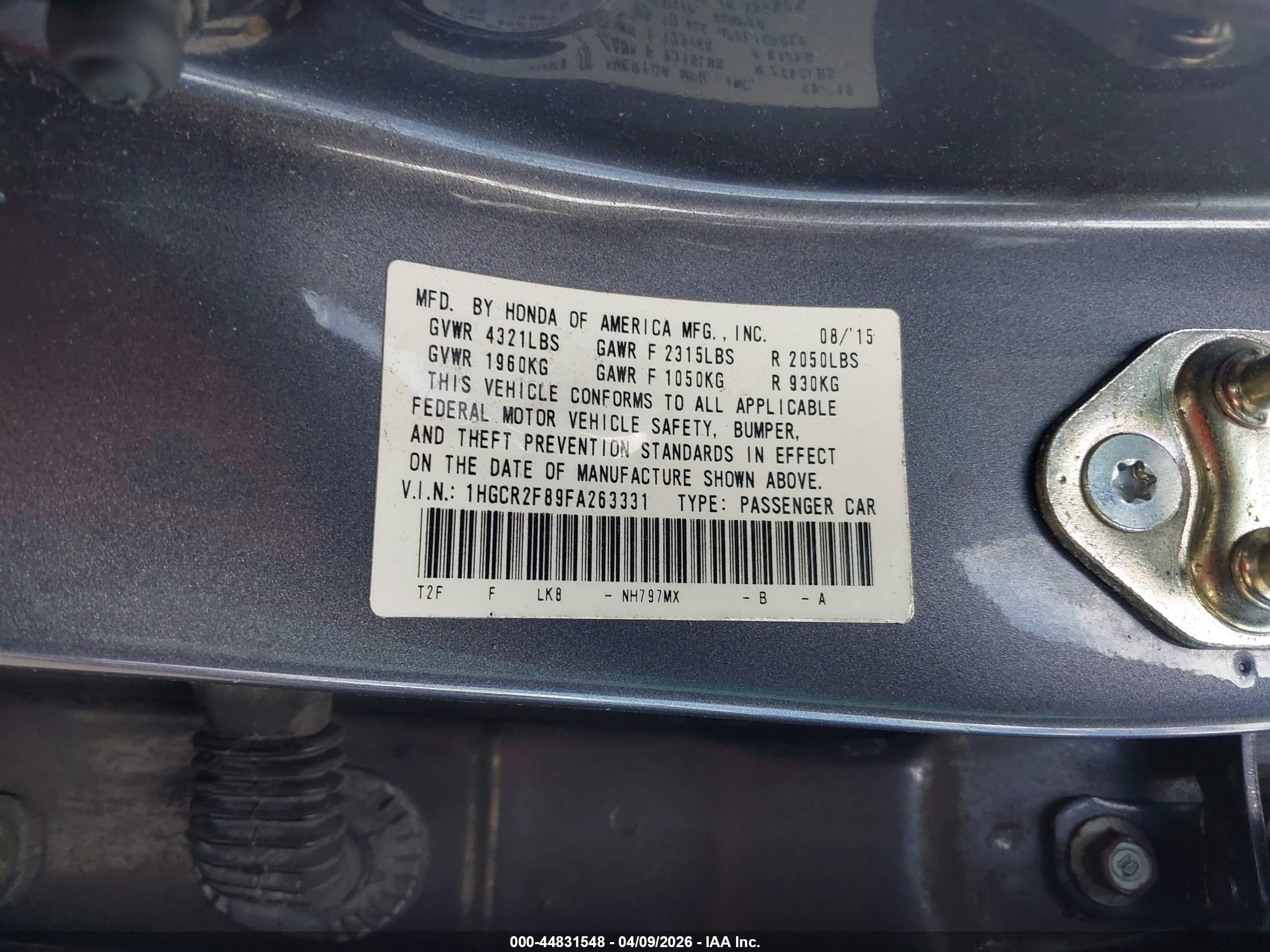 2015 Honda Accord Ex-l Gray vin: 1HGCR2F89FA263331