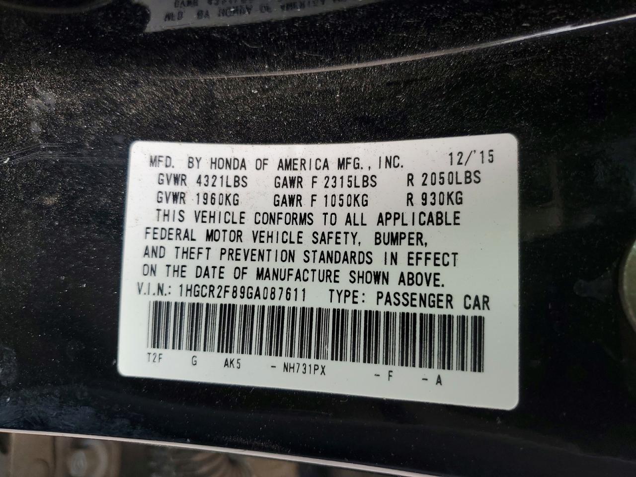 2016 Honda Accord Exl Black vin: 1HGCR2F89GA087611
