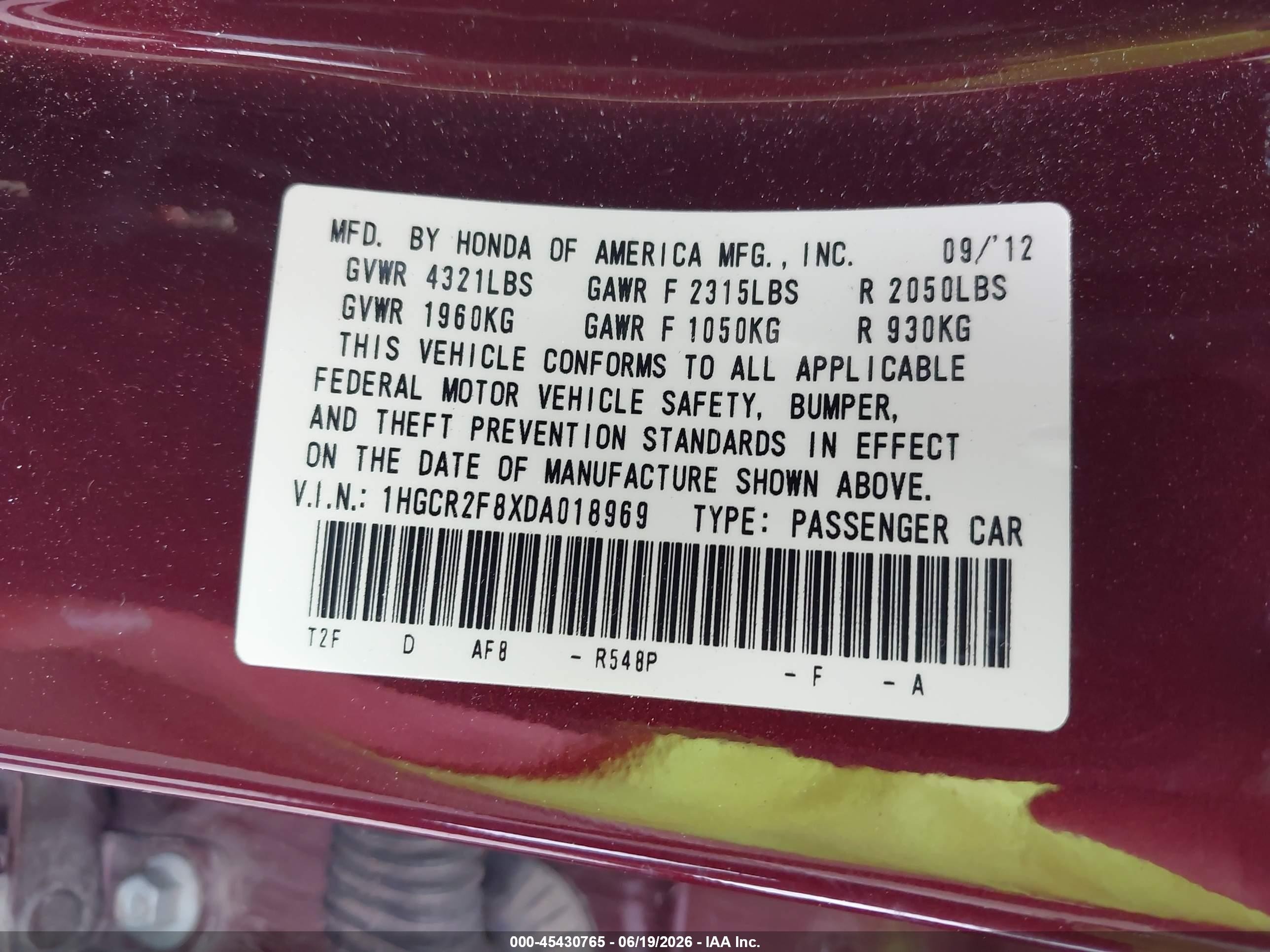 2013 Honda Accord Ex-l Maroon vin: 1HGCR2F8XDA018969