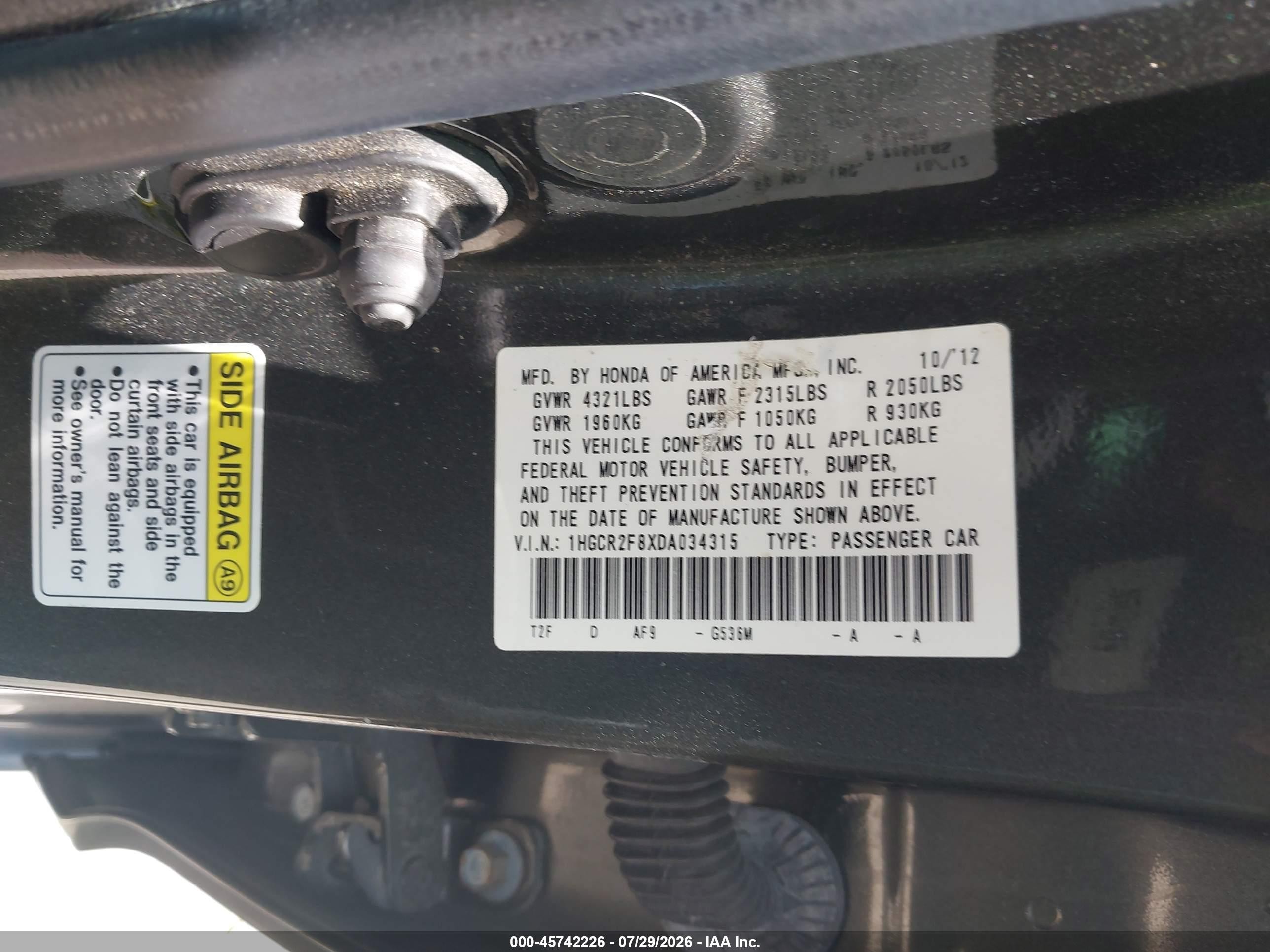 2013 Honda Accord Ex-l Gray vin: 1HGCR2F8XDA034315