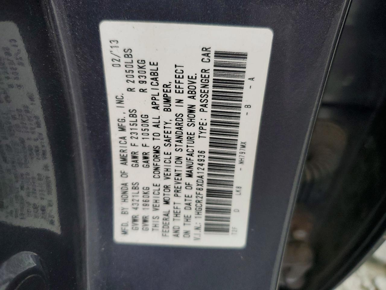 2013 Honda Accord Gray vin: 1HGCR2F8XDA124936
