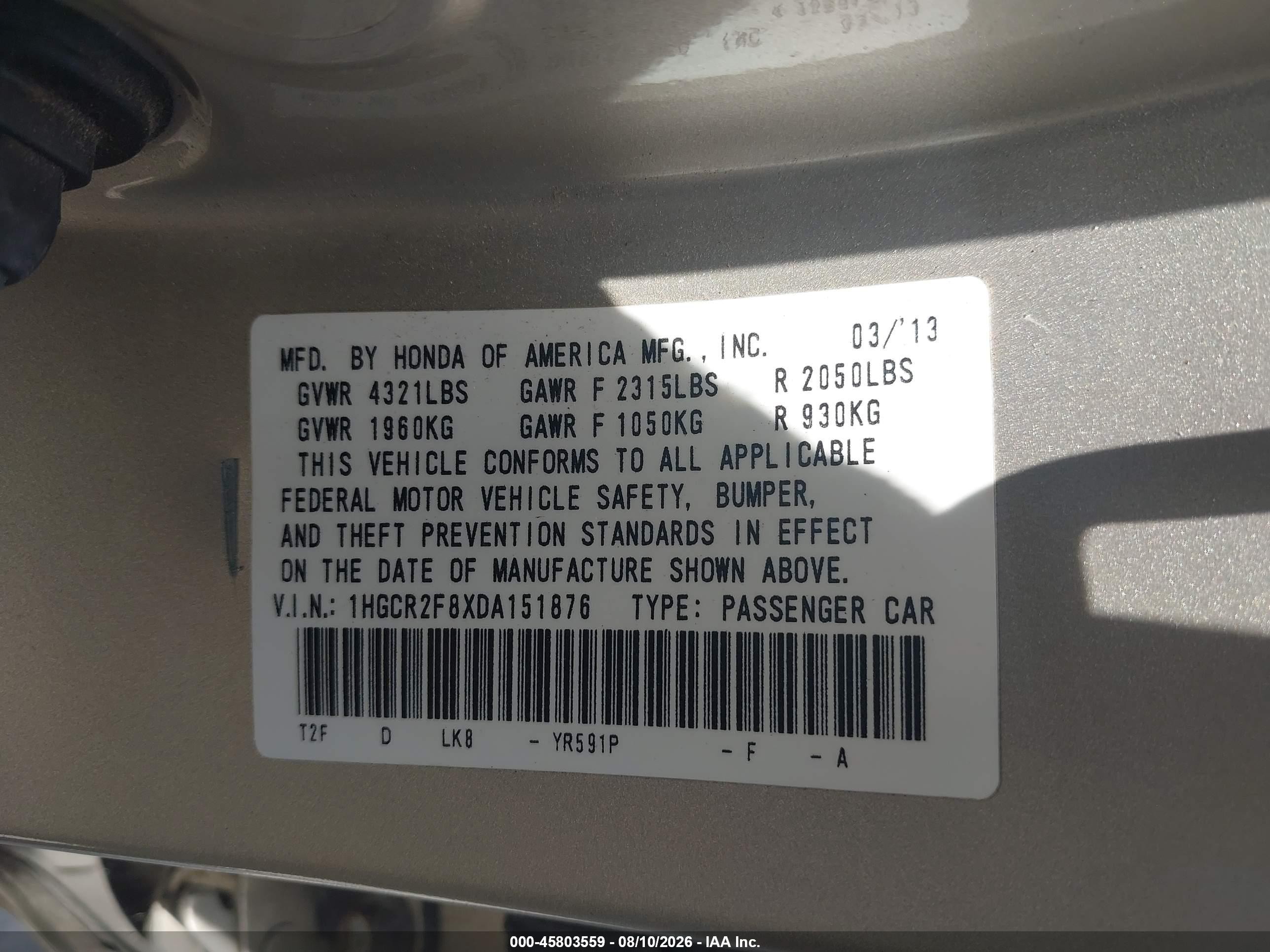2013 Honda Accord Ex-l Gold vin: 1HGCR2F8XDA151876