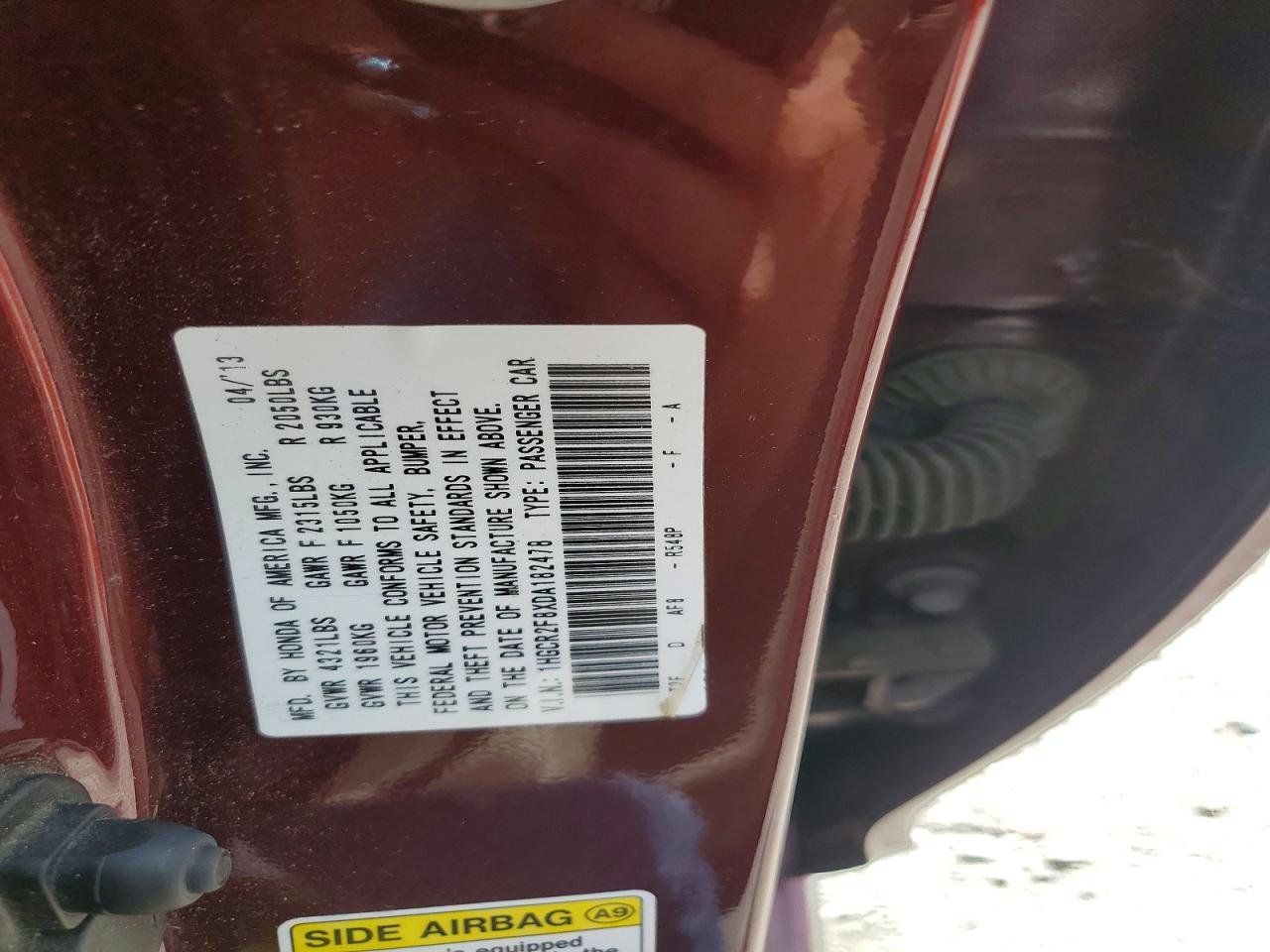 2013 Honda Accord Exl Burgundy vin: 1HGCR2F8XDA182478