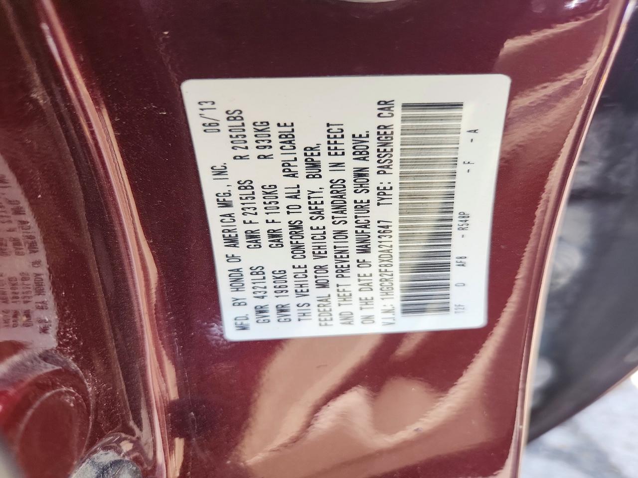 2013 Honda Accord Exl Burgundy vin: 1HGCR2F8XDA213647