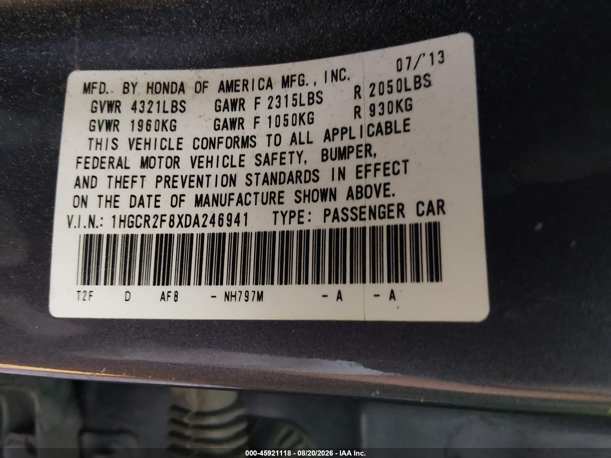 2013 Honda Accord Ex-l Gray vin: 1HGCR2F8XDA246941