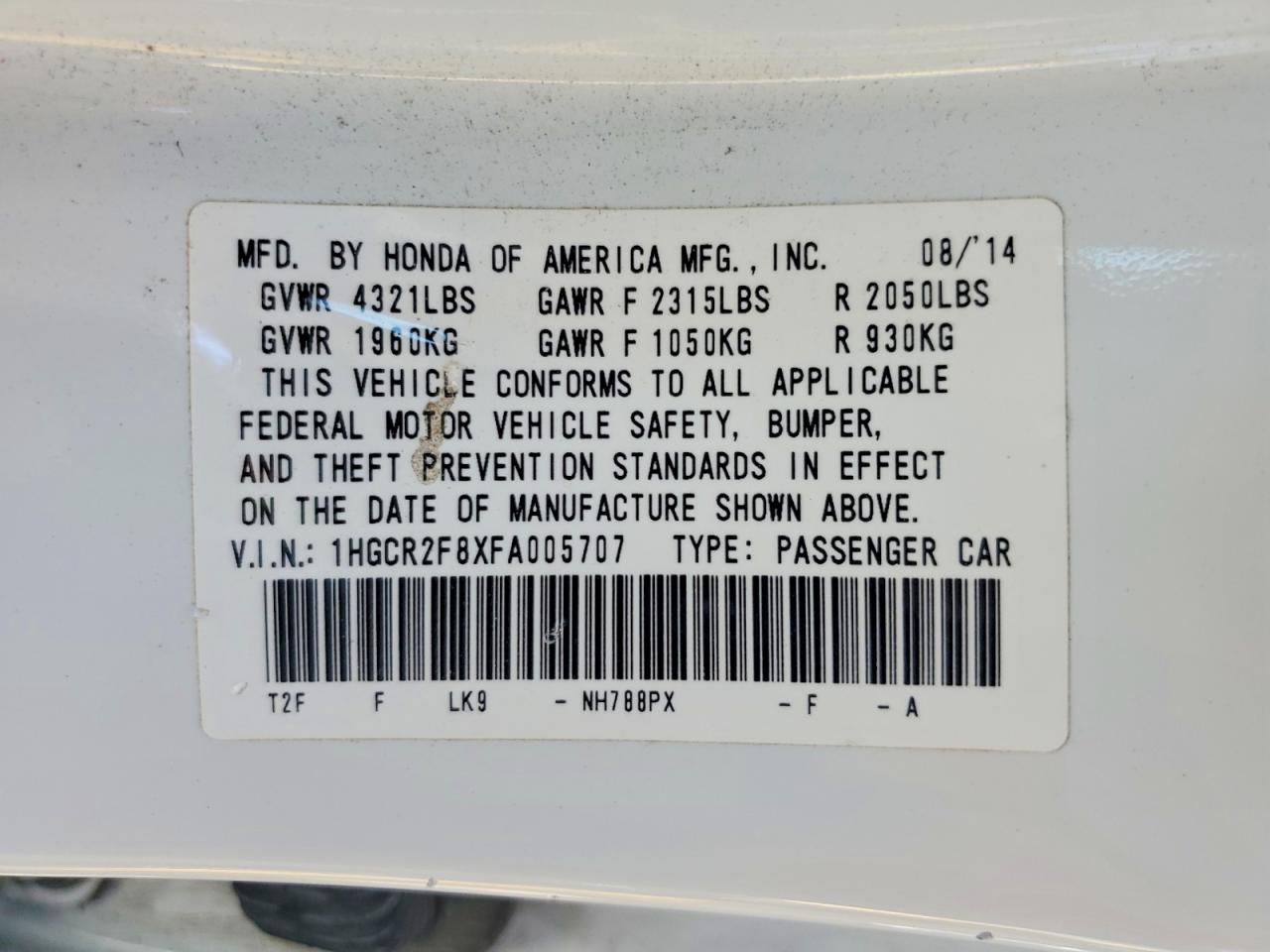 2015 Honda Accord Exl White vin: 1HGCR2F8XFA005707