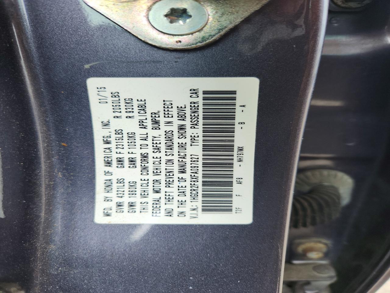 2015 Honda Accord Exl Gray vin: 1HGCR2F8XFA097627