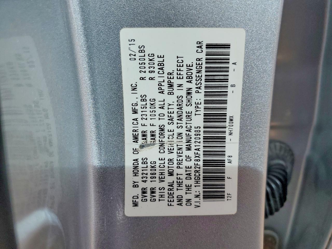 2015 Honda Accord Exl Silver vin: 1HGCR2F8XFA120985