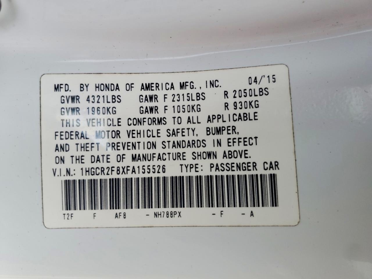 2015 Honda Accord Exl White vin: 1HGCR2F8XFA155526