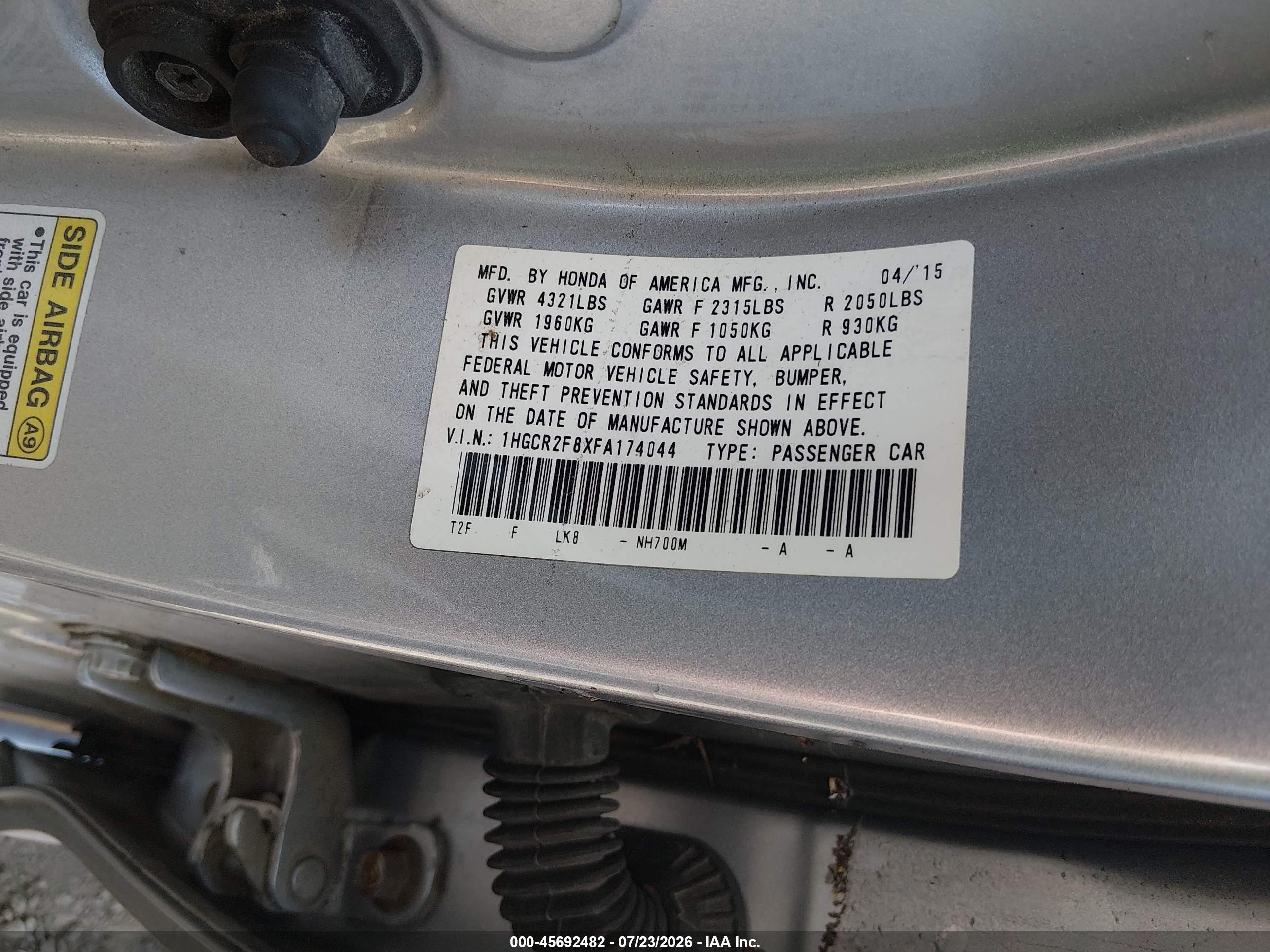 2015 Honda Accord Ex-l Silver vin: 1HGCR2F8XFA174044