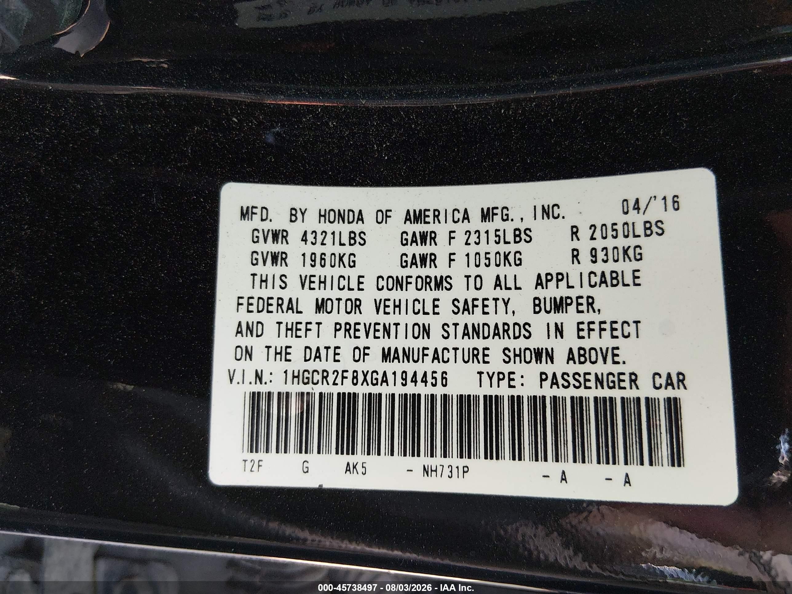 2016 Honda Accord Ex-l Black vin: 1HGCR2F8XGA194456