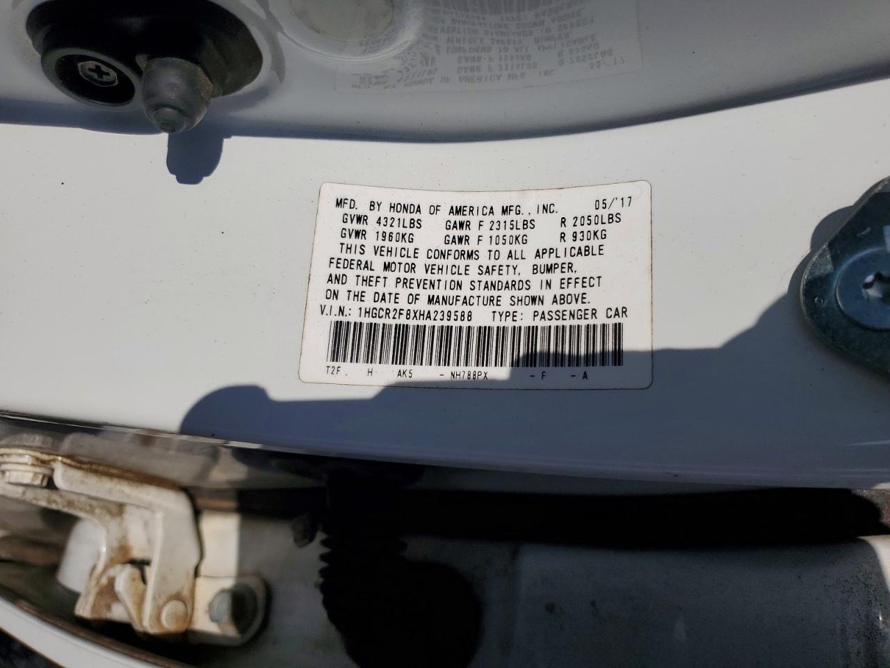 2017 Honda Accord Exl White vin: 1HGCR2F8XHA239588