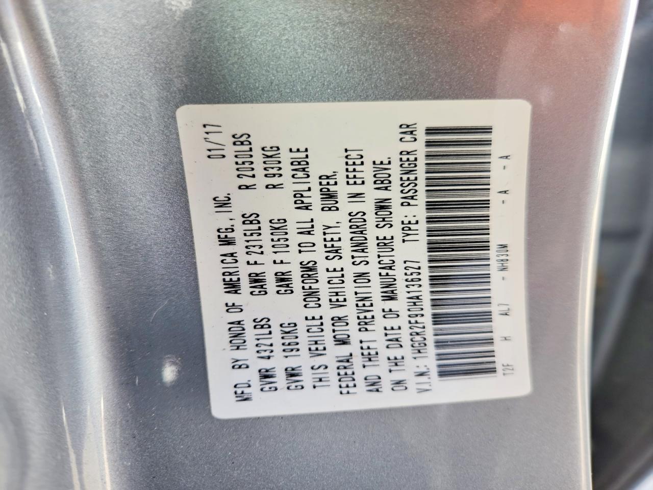 2017 Honda Accord Exl Silver vin: 1HGCR2F90HA136527