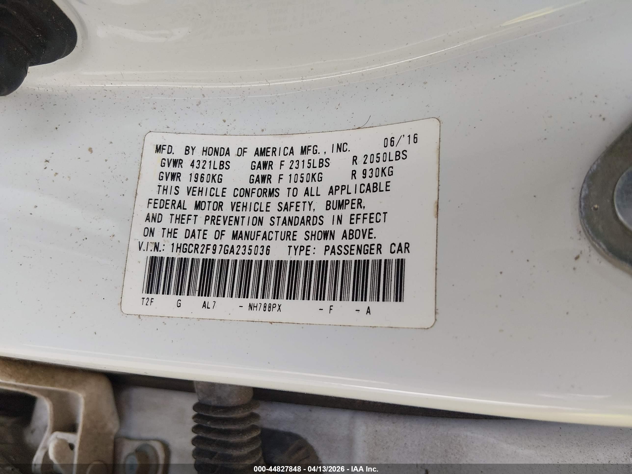 2016 Honda Accord Ex-l White vin: 1HGCR2F97GA235036