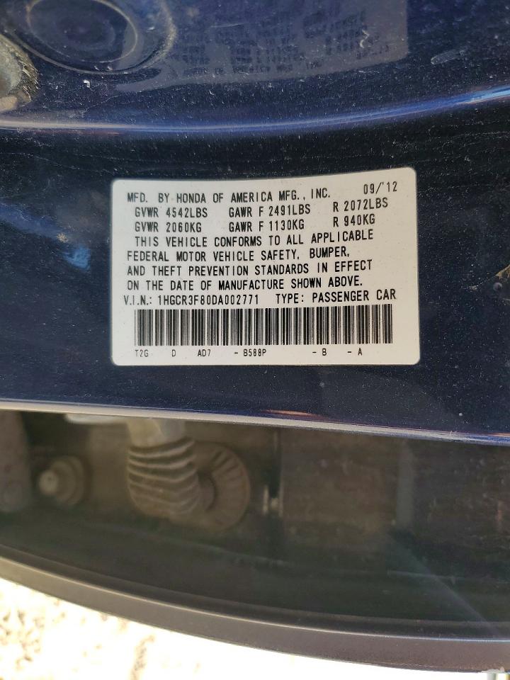 2013 Honda Accord Exl Blue vin: 1HGCR3F80DA002771