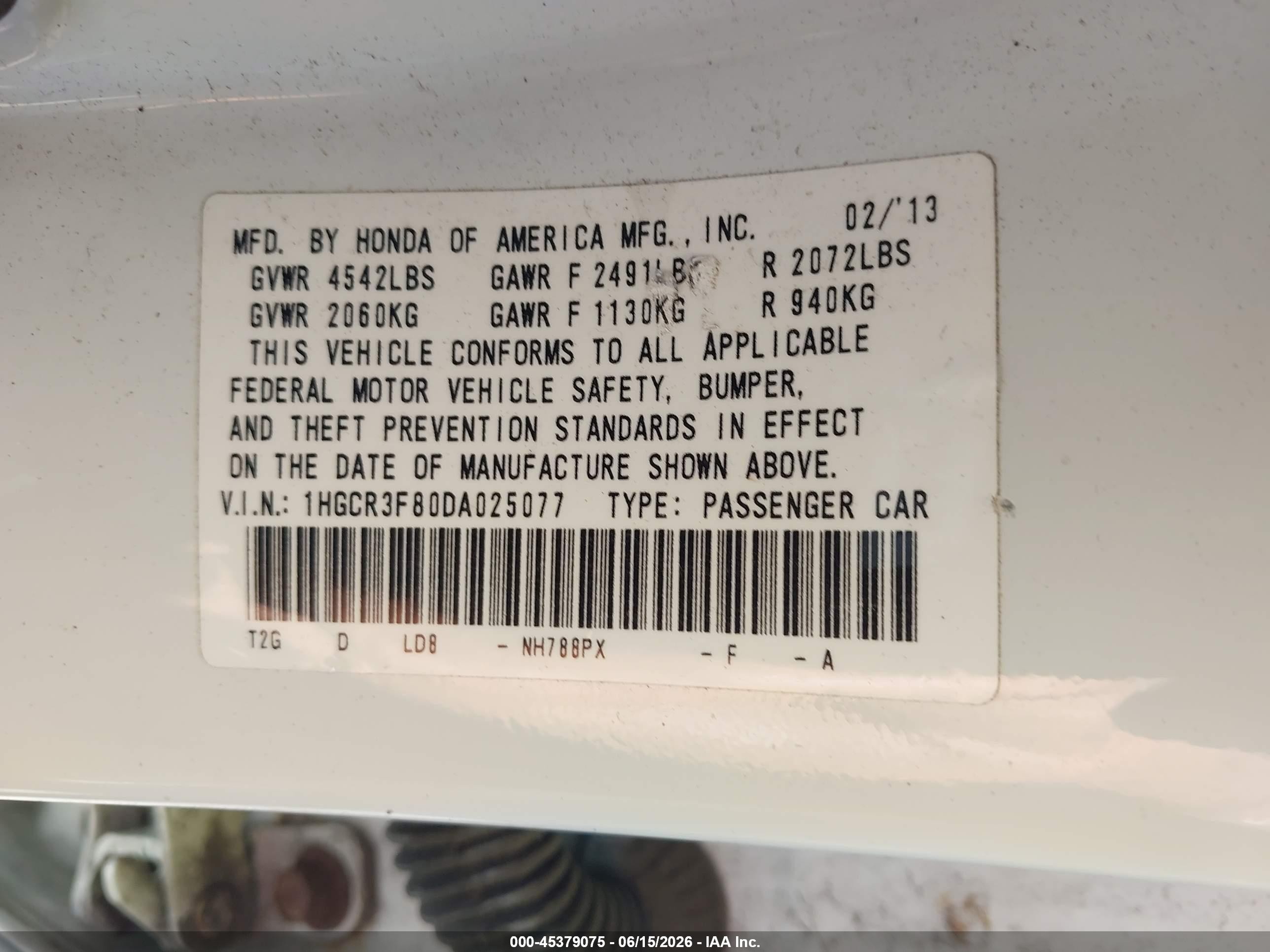 2013 Honda Accord Ex-l V-6 White vin: 1HGCR3F80DA025077