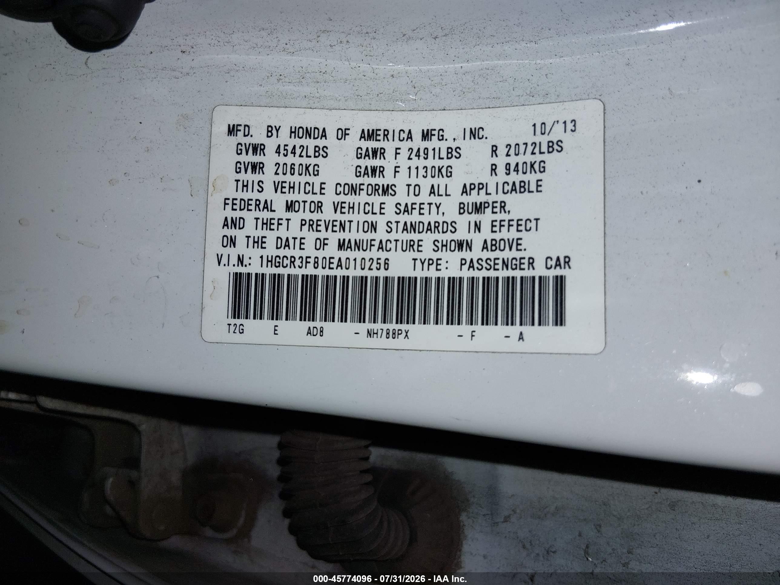 2014 Honda Accord Ex-l V-6 White vin: 1HGCR3F80EA010256