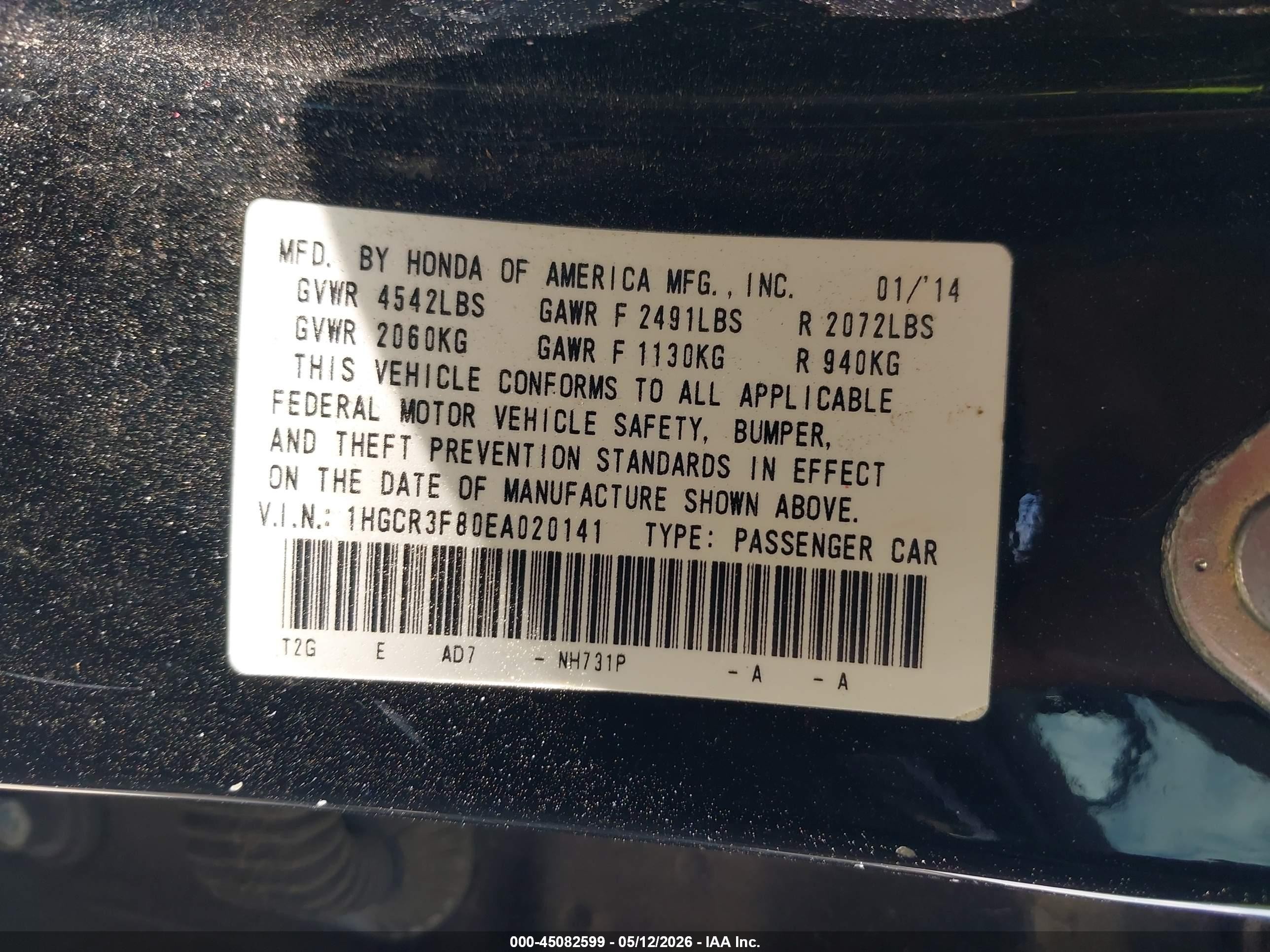 2014 Honda Accord Ex-l V-6 Black vin: 1HGCR3F80EA020141