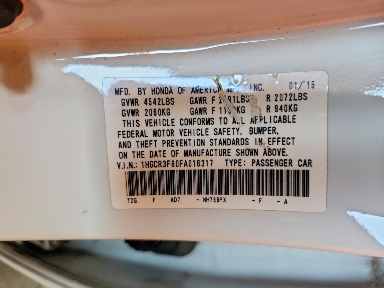 2015 Honda Accord Exl White vin: 1HGCR3F80FA016317