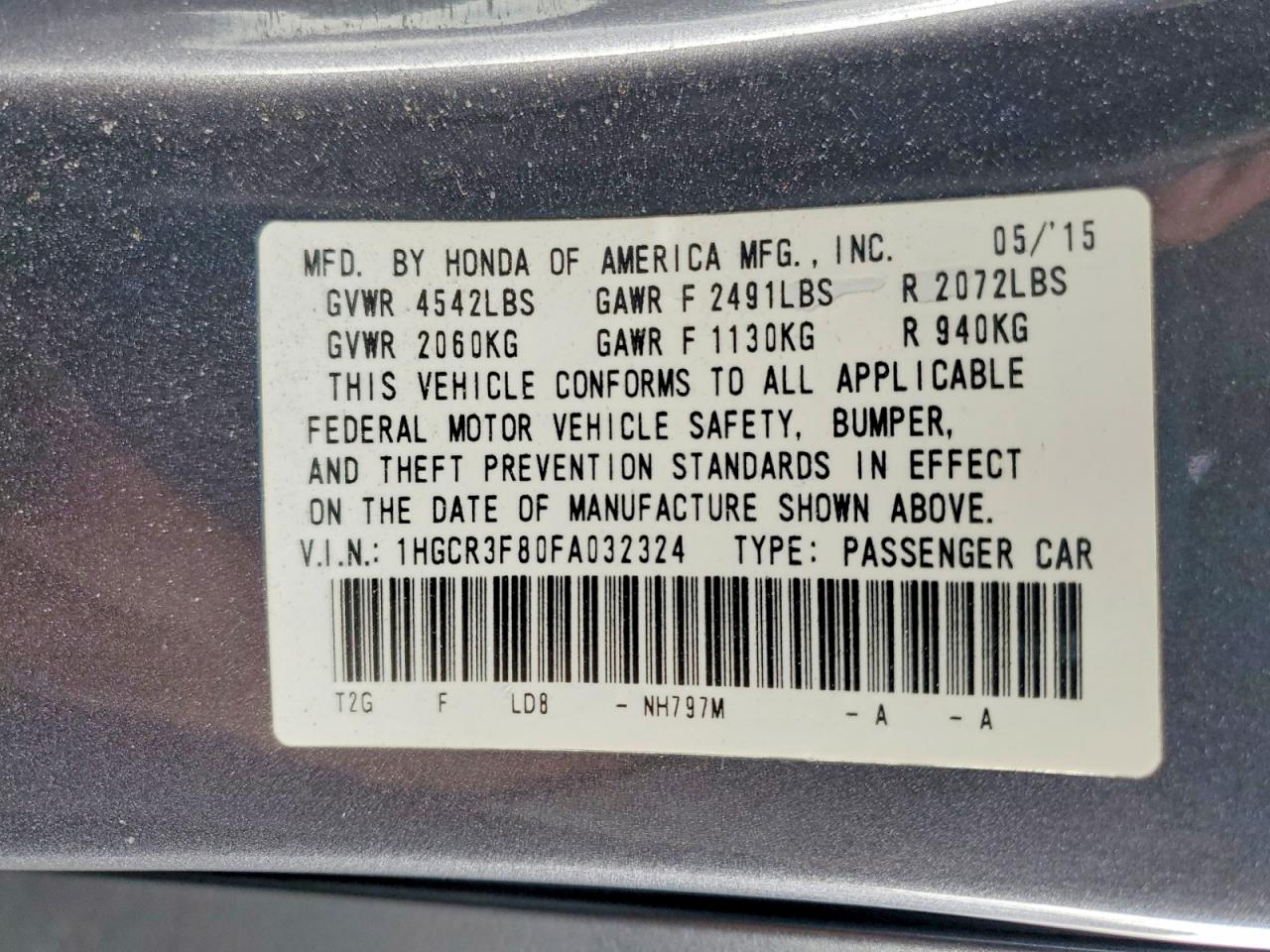 2015 Honda Accord Exl Gray vin: 1HGCR3F80FA032324